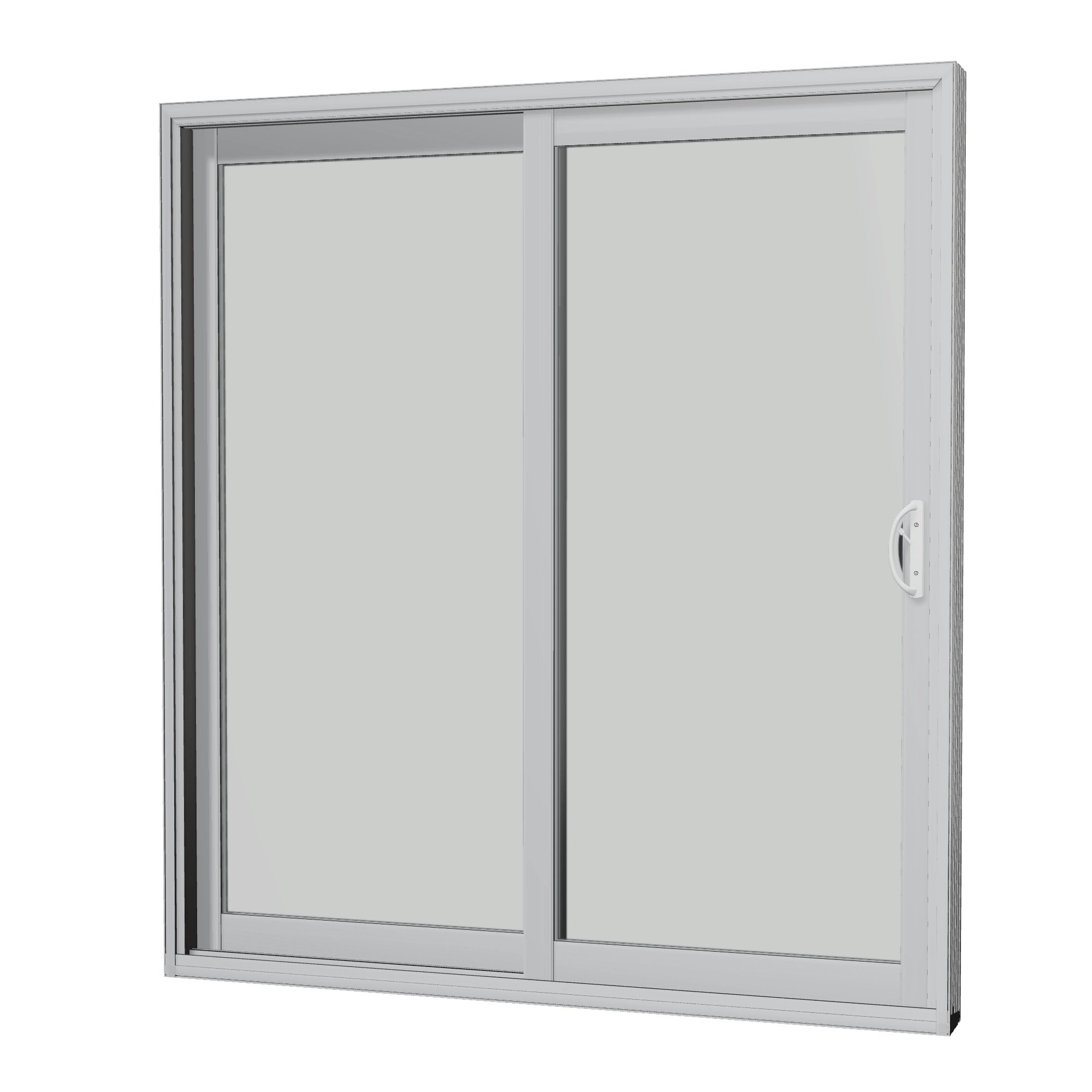Angled interior view of Capri 71.5 × 79.25 inch 2-Panel LO Vinyl Sliding Patio Door — Black / White