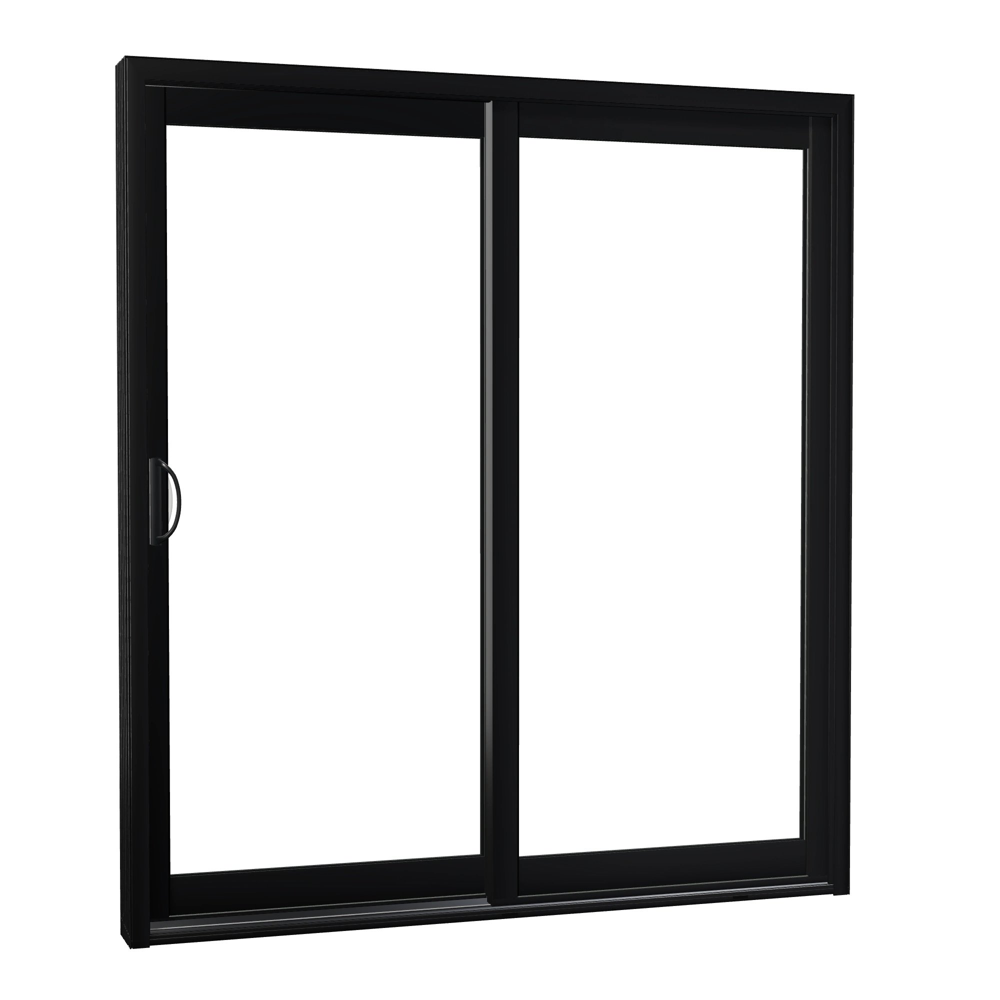 Opposite exterior angle of Capri 71.5 × 79.25 inch 2-Panel LO Vinyl Sliding Patio Door — Black / White