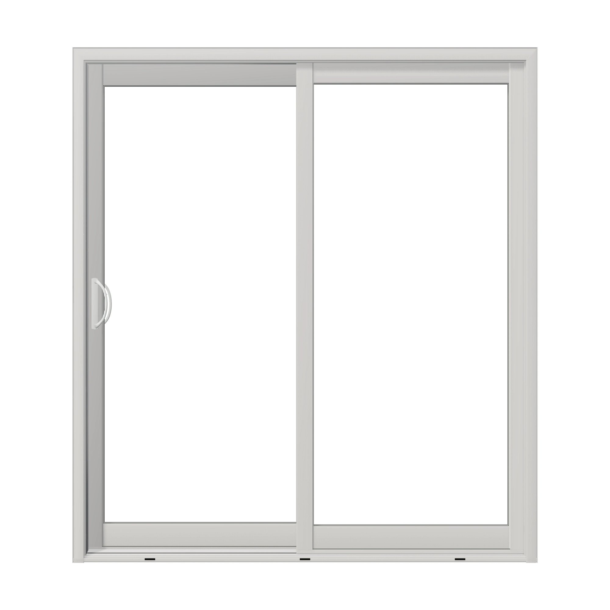 Straight exterior view of Capri 71.5 × 79.25 inch 2-Panel LO Vinyl Sliding Patio Door — White / White