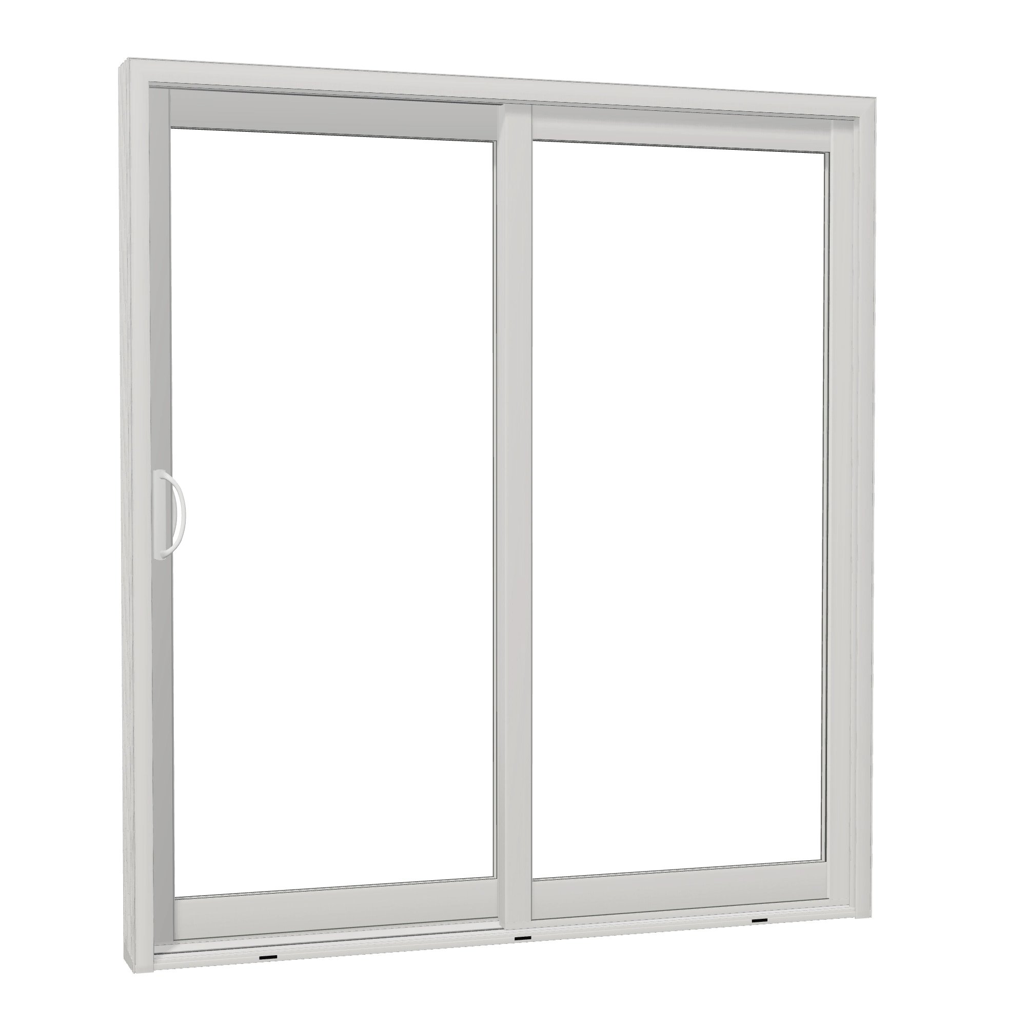 Opposite exterior angle of Capri 71.5 × 79.25 inch 2-Panel LO Vinyl Sliding Patio Door — White / White