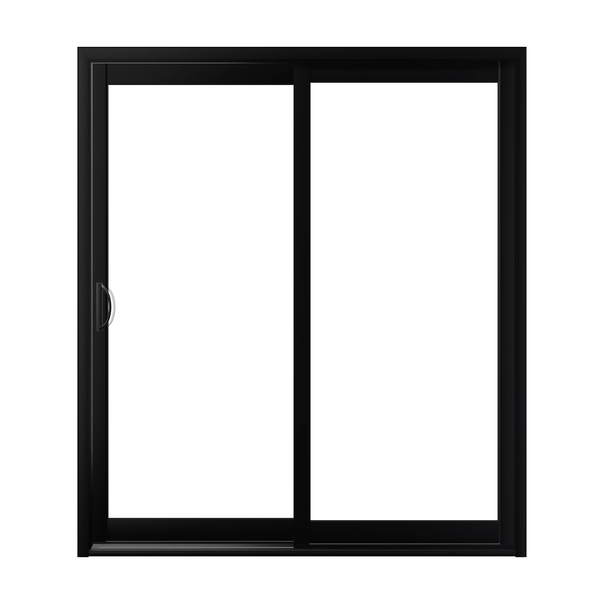 Straight exterior view of Capri 71.5 × 81.25 inch 2-Panel LO Vinyl Sliding Patio Door — Black / White
