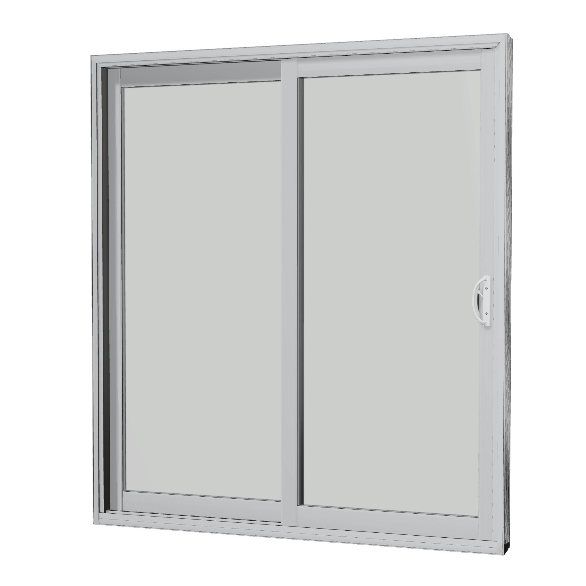 Angled interior view of Capri 71.5 × 81.25 inch 2-Panel LO Vinyl Sliding Patio Door — Black / White