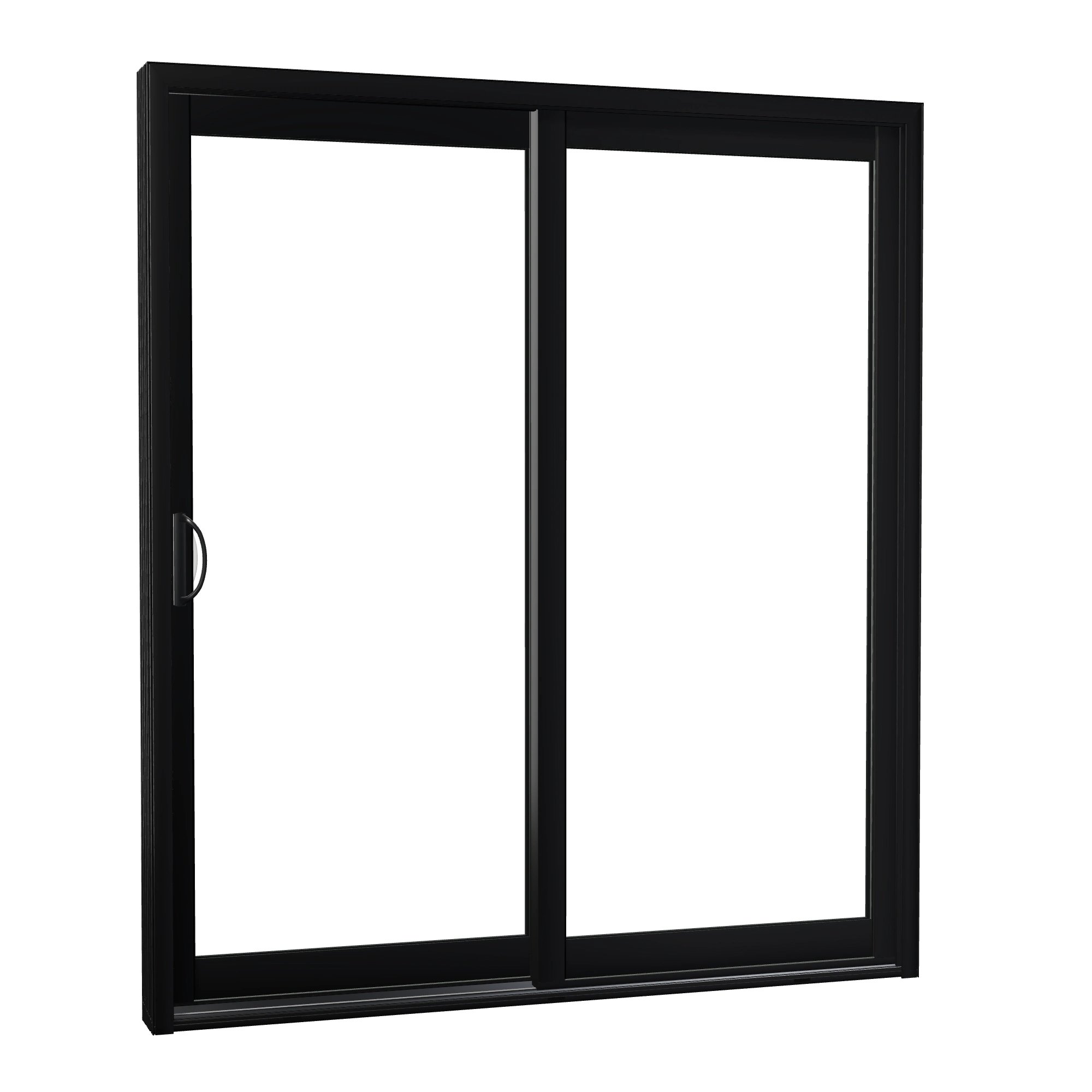 Opposite exterior angle of Capri 71.5 × 81.25 inch 2-Panel LO Vinyl Sliding Patio Door — Black / White