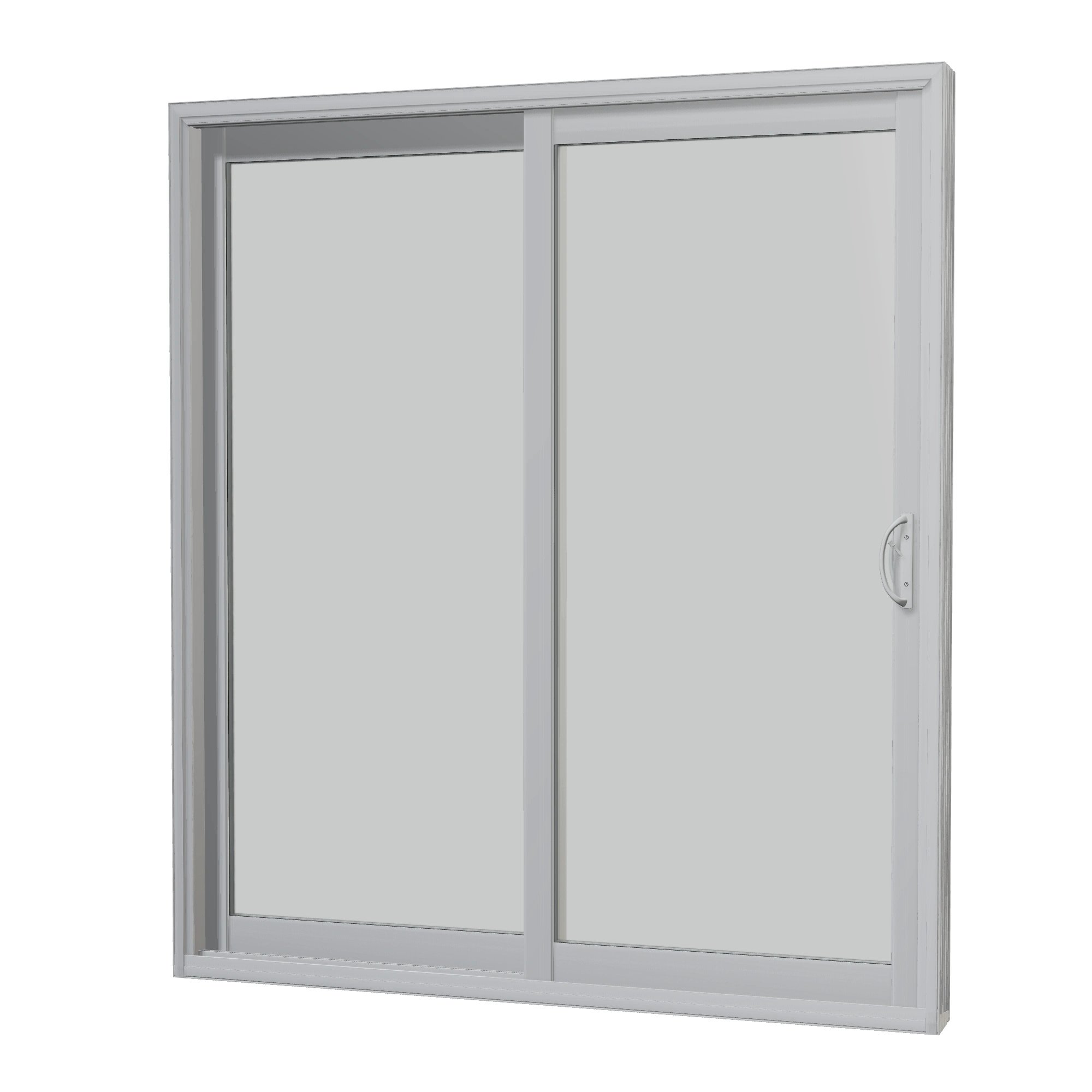Angled interior view of Capri 71.5 × 81.25 inch 2-Panel LO Vinyl Sliding Patio Door — White / White