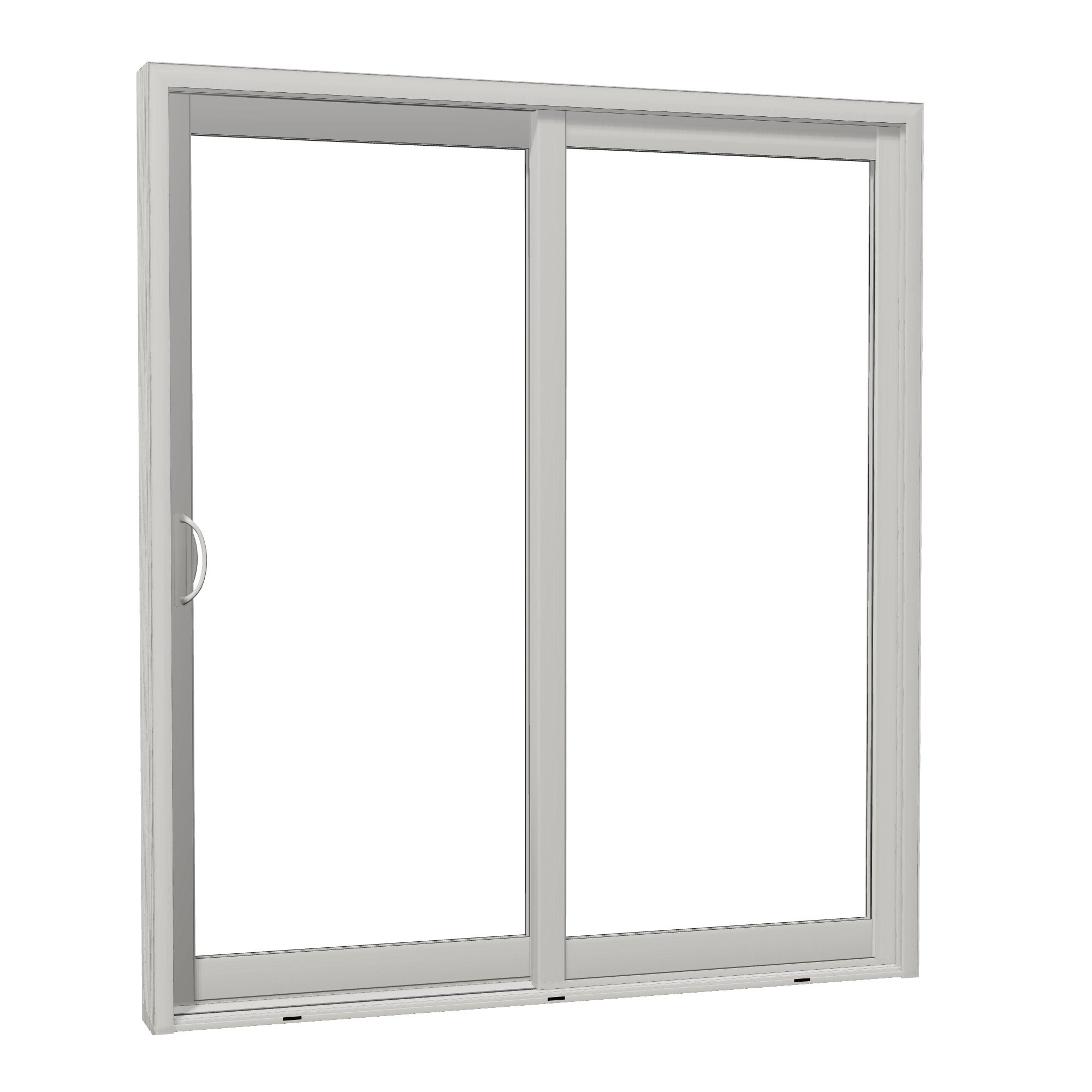 Opposite exterior angle of Capri 71.5 × 81.25 inch 2-Panel LO Vinyl Sliding Patio Door — White / White