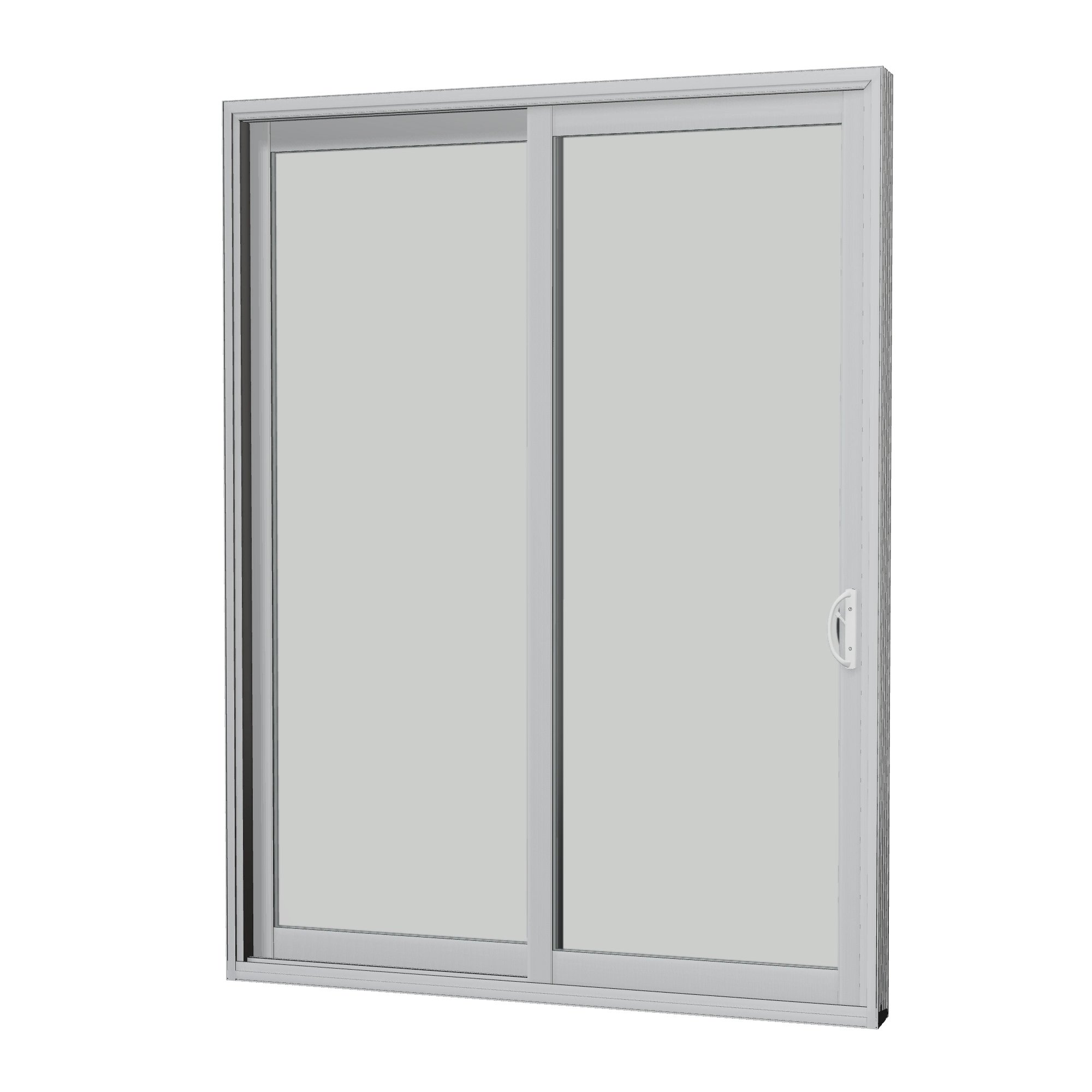Angled interior view of Capri 71.5 × 95.25 inch 2-Panel LO Vinyl Sliding Patio Door — Black / White