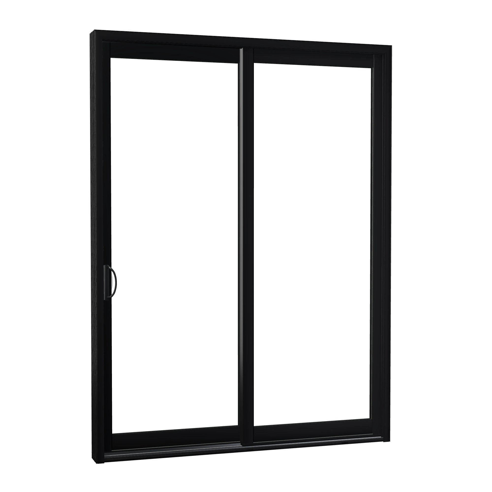 Opposite exterior angle of Capri 71.5 × 95.25 inch 2-Panel LO Vinyl Sliding Patio Door — Black / White