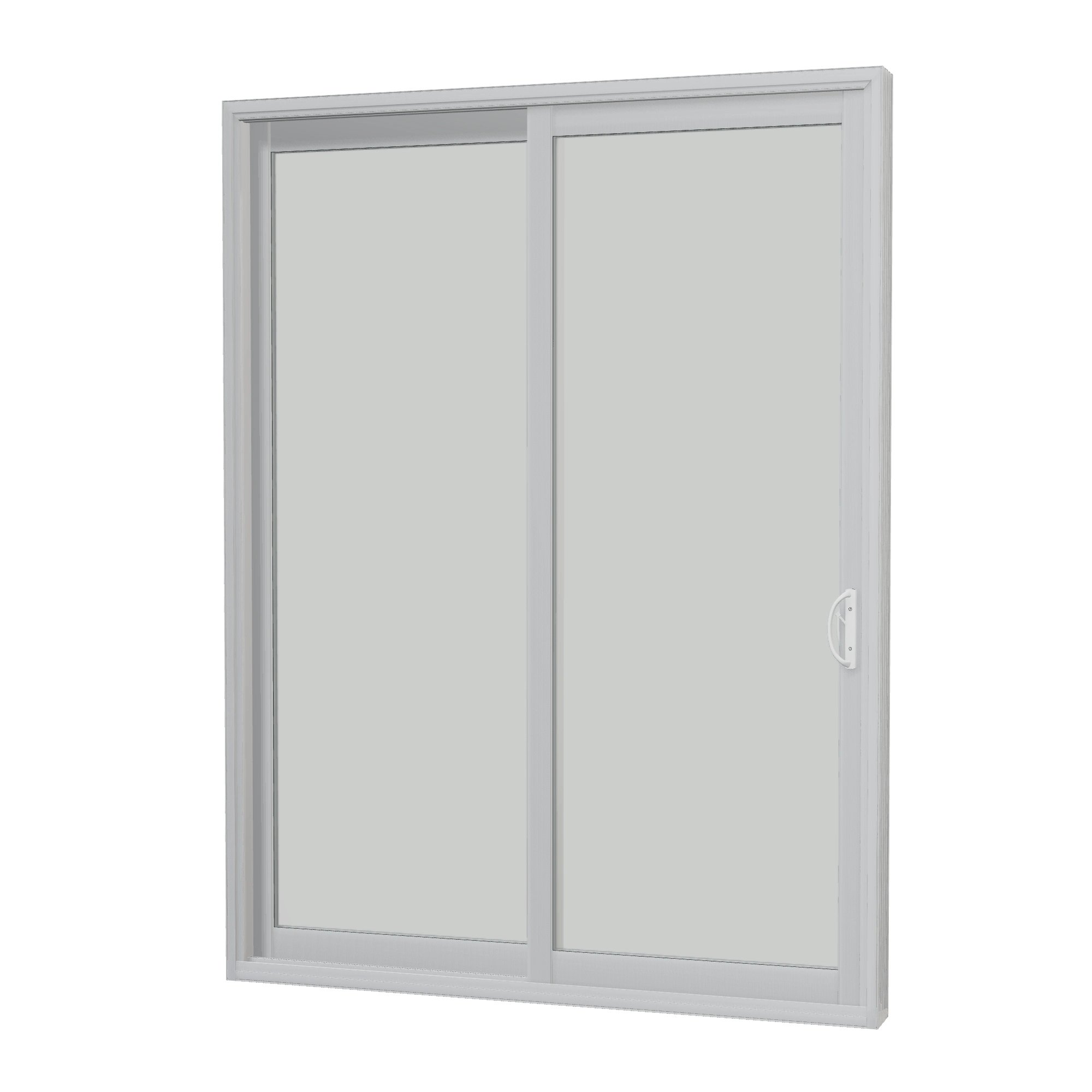 Angled interior view of Capri 71.5 × 95.25 inch 2-Panel LO Vinyl Sliding Patio Door — White / White