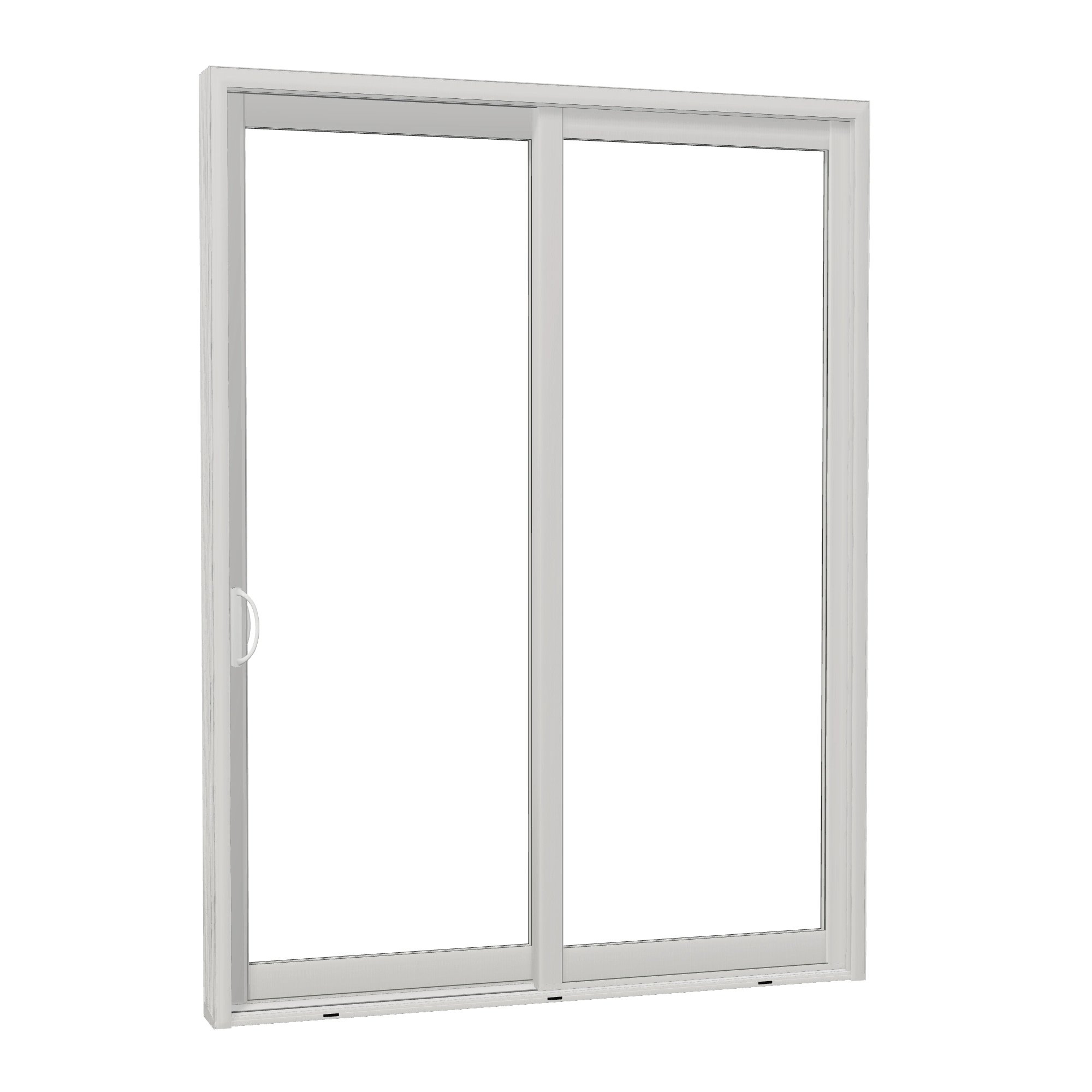 Opposite exterior angle of Capri 71.5 × 95.25 inch 2-Panel LO Vinyl Sliding Patio Door — White / White