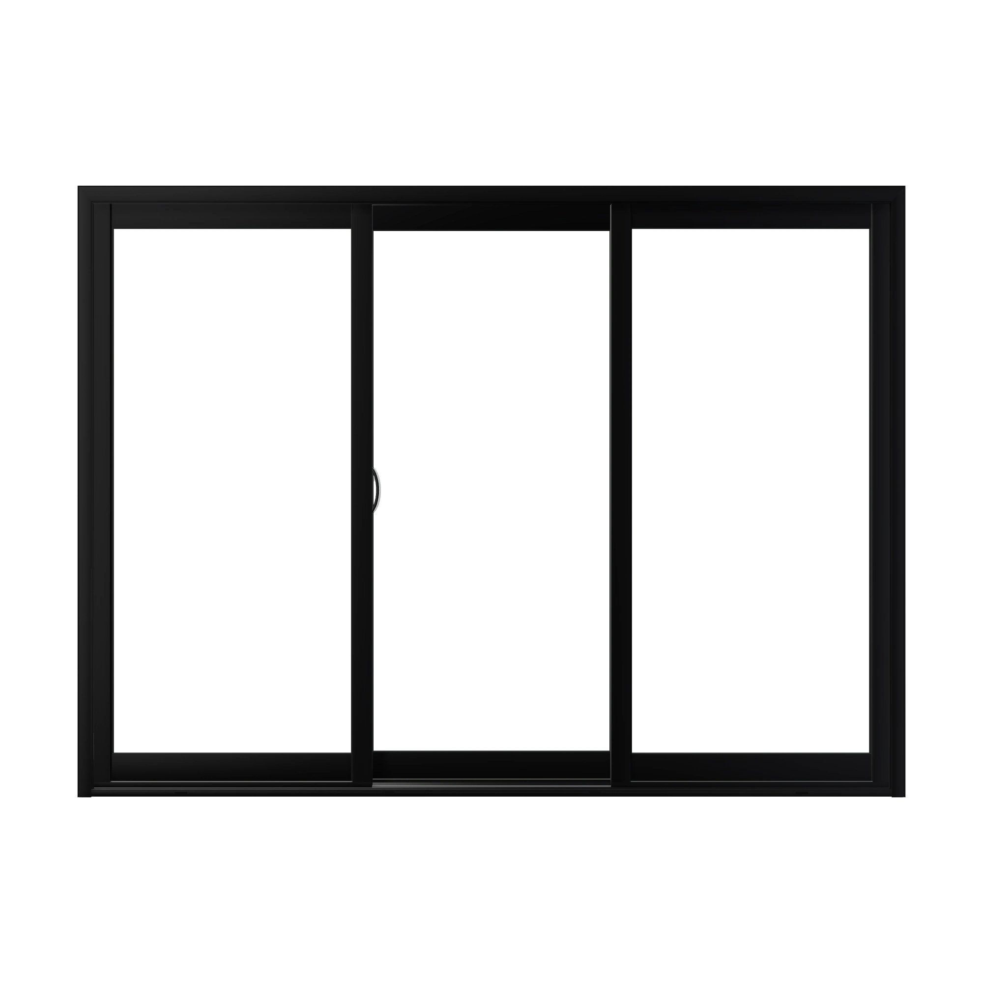Straight exterior view of Capri 107.25 × 79.25 inch 3-Panel OLO Vinyl Sliding Patio Door — Black / White