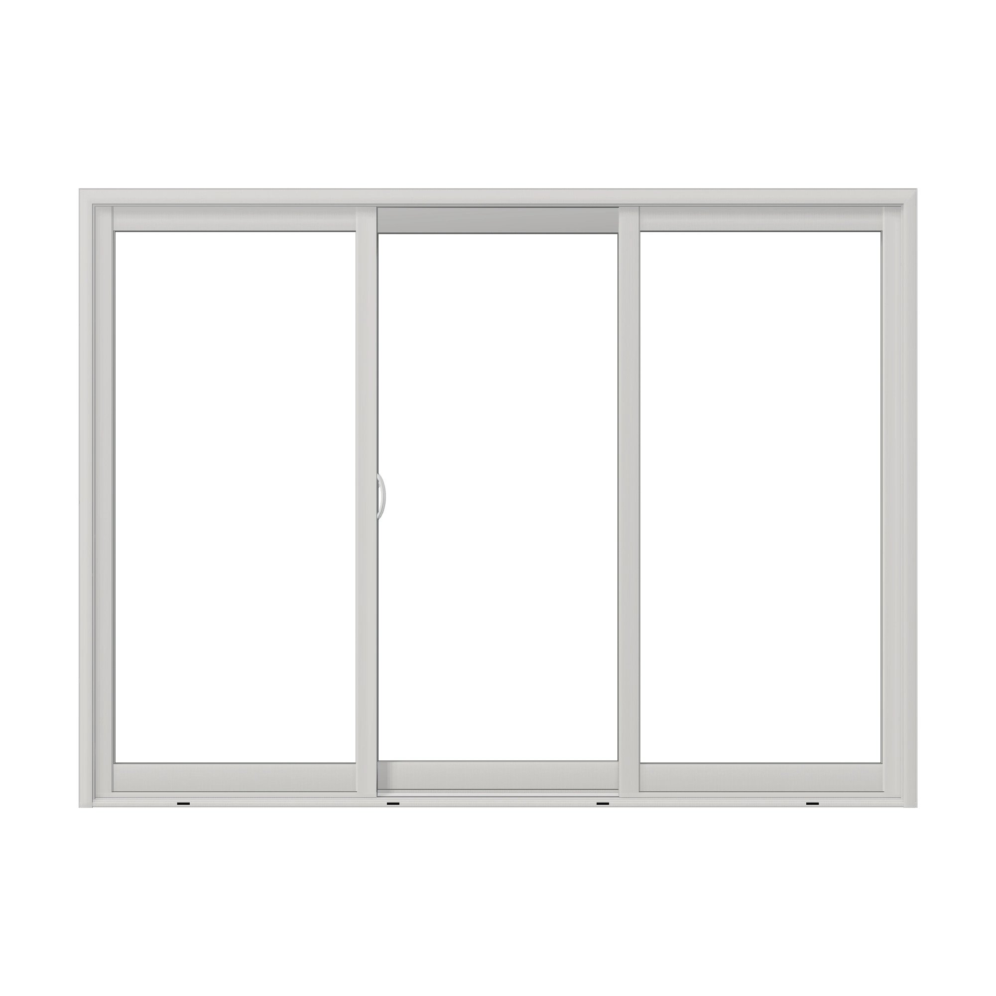 Straight exterior view of Capri 107.25 × 79.25 inch 3-Panel OLO Vinyl Sliding Patio Door — White / White