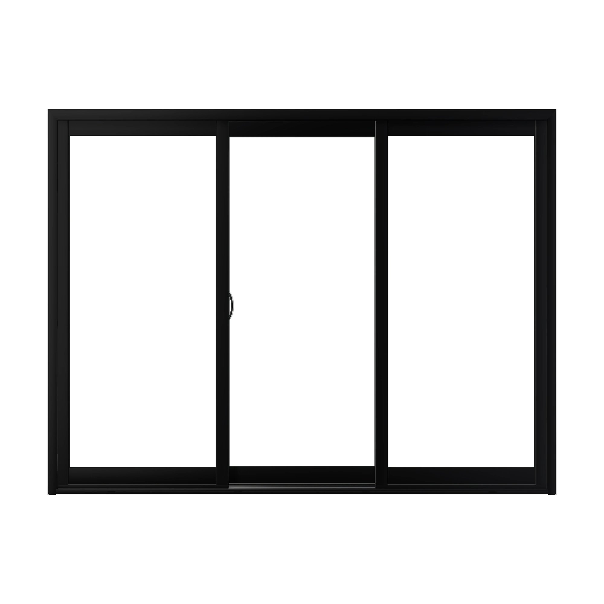 Straight exterior view of Capri 107.25 × 81.25 inch 3-Panel OLO Vinyl Sliding Patio Door — Black / White