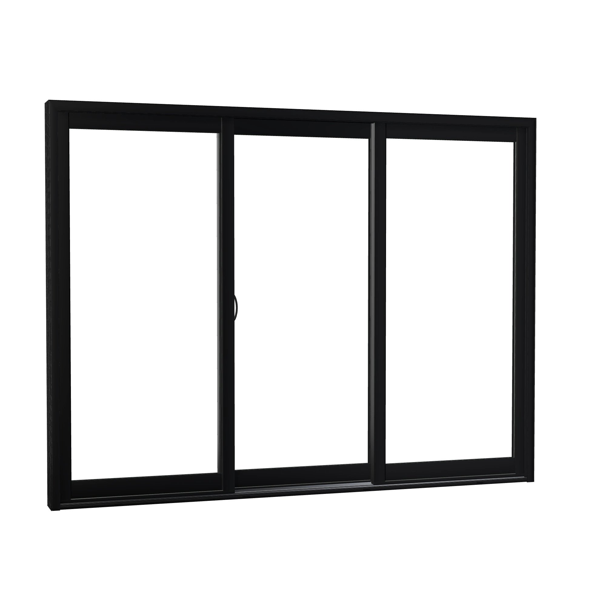 Opposite exterior angle of Capri 107.25 × 81.25 inch 3-Panel OLO Vinyl Sliding Patio Door — Black / White