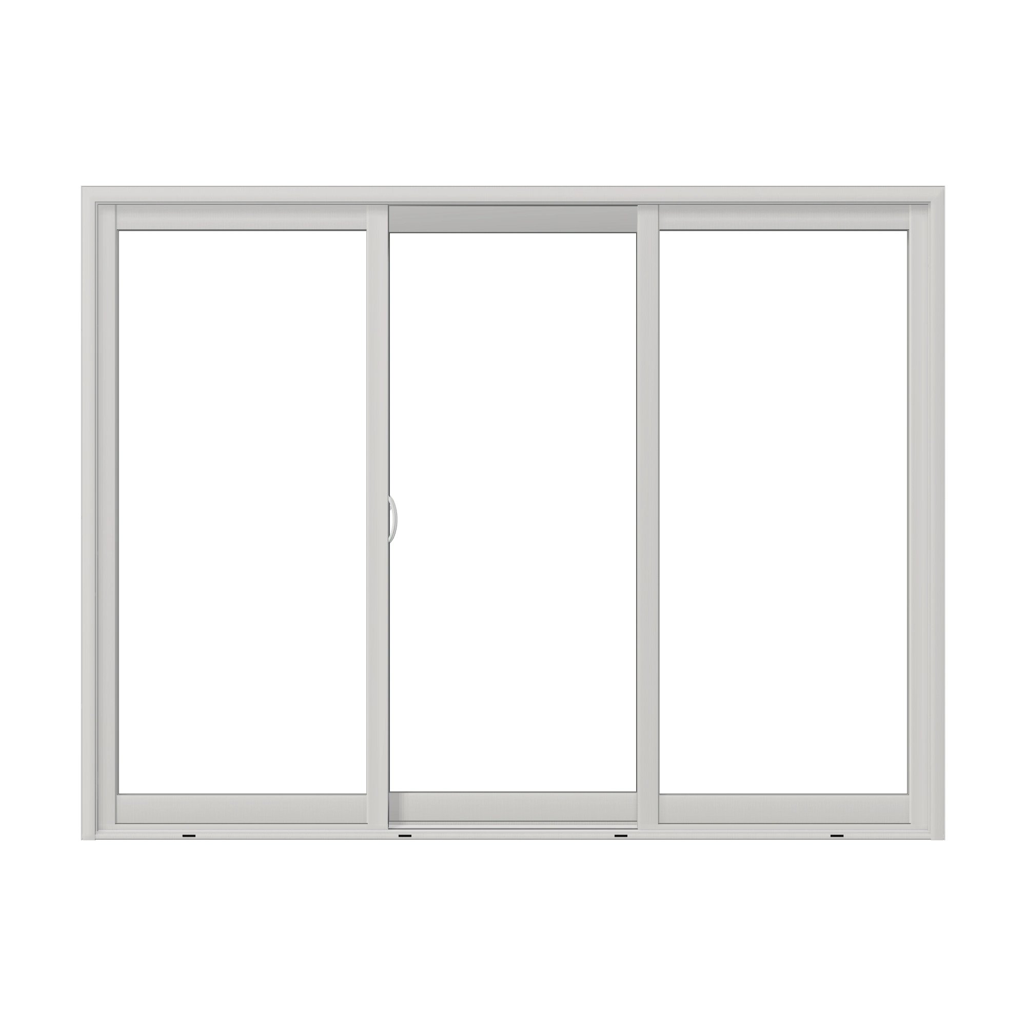 Straight exterior view of Capri 107.25 × 81.25 inch 3-Panel OLO Vinyl Sliding Patio Door — White / White