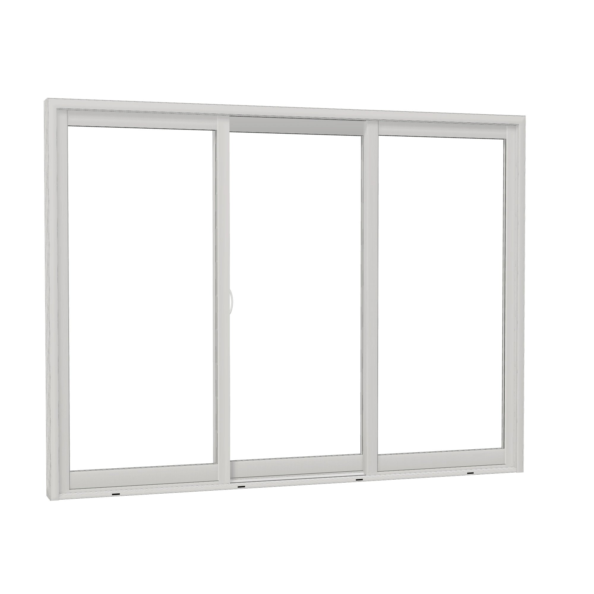 Opposite exterior angle of Capri 107.25 × 81.25 inch 3-Panel OLO Vinyl Sliding Patio Door — White / White