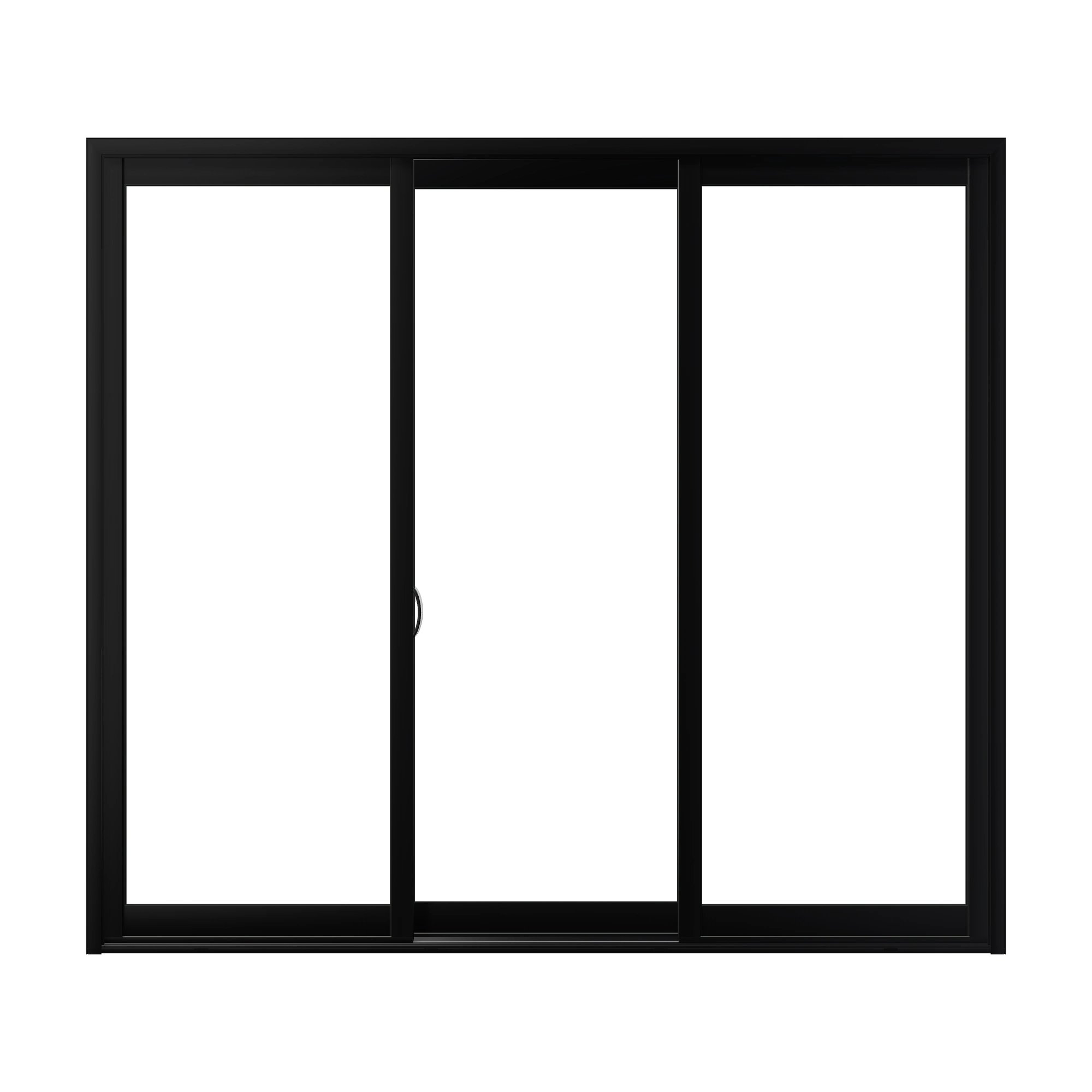 Straight exterior view of Capri 107.25 × 95.25 inch 3-Panel OLO Vinyl Sliding Patio Door — Black / White