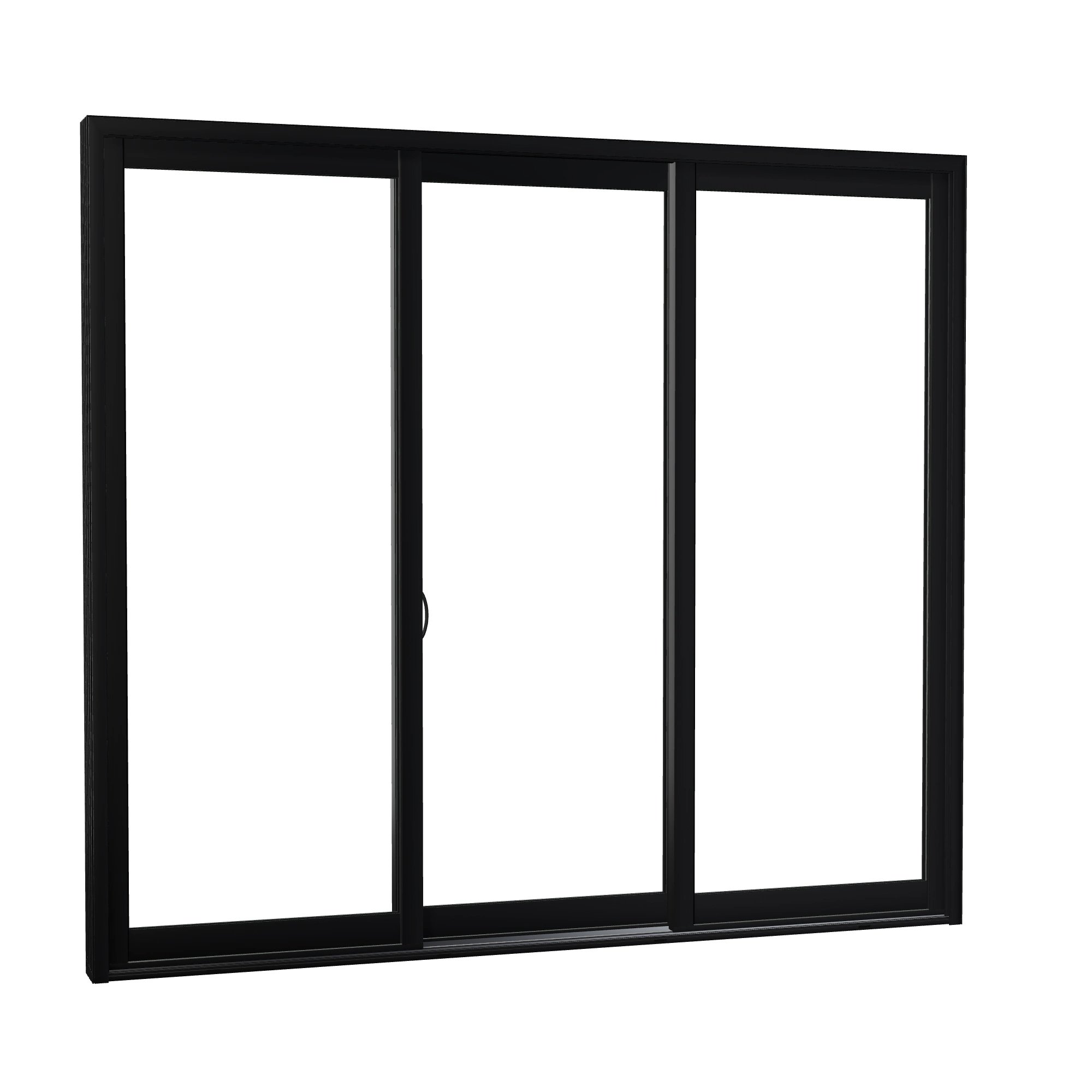 Opposite exterior angle of Capri 107.25 × 95.25 inch 3-Panel OLO Vinyl Sliding Patio Door — Black / White