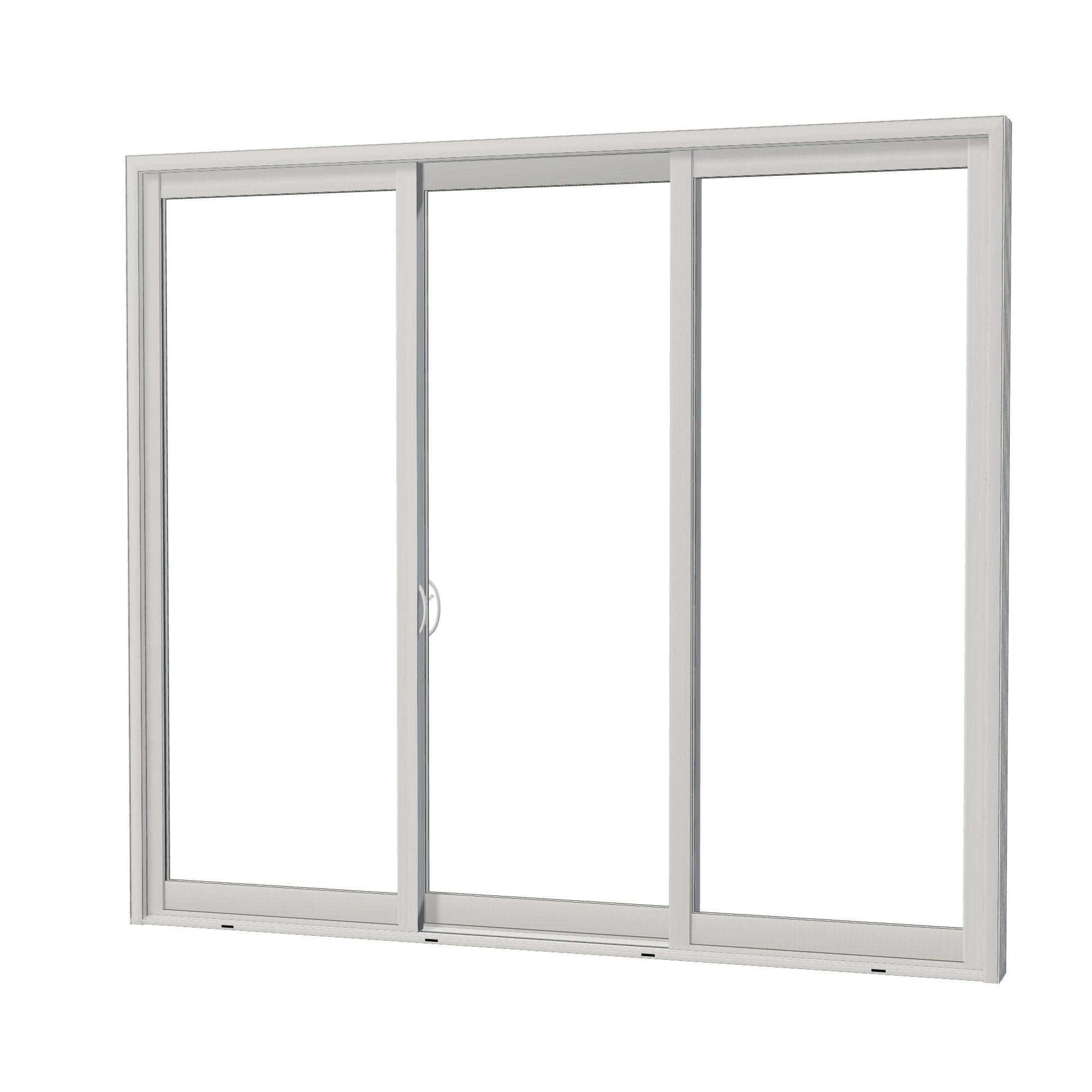 Angled exterior view of Capri 107.25 × 95.25 inch 3-Panel OLO Vinyl Sliding Patio Door — White / White