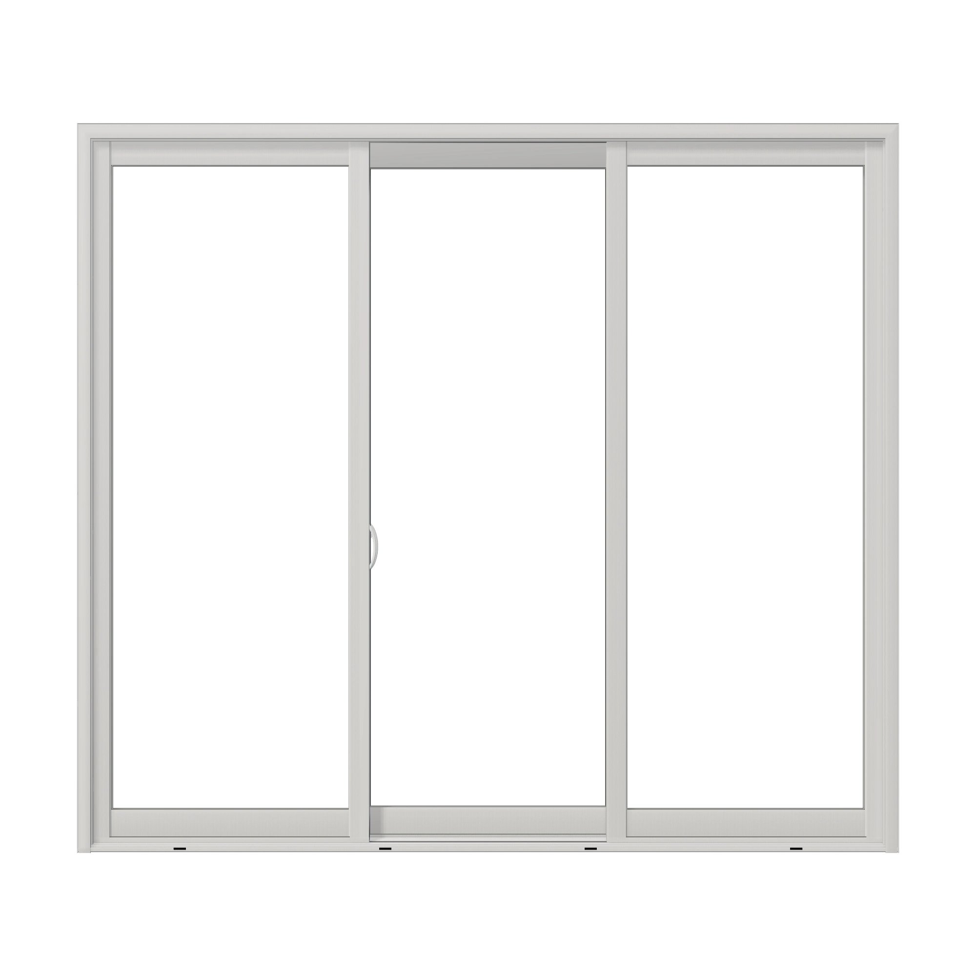 Straight exterior view of Capri 107.25 × 95.25 inch 3-Panel OLO Vinyl Sliding Patio Door — White / White