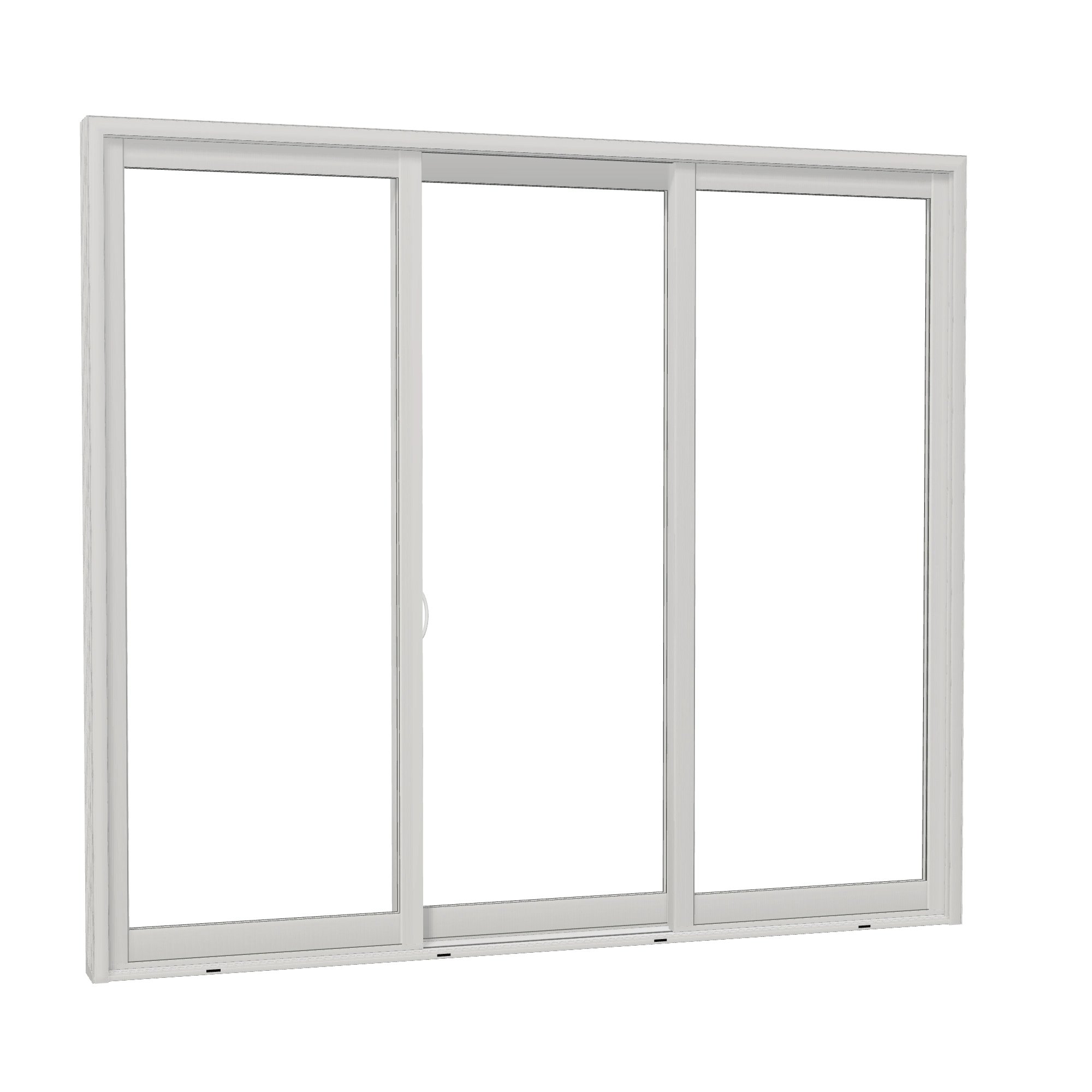 Opposite exterior angle of Capri 107.25 × 95.25 inch 3-Panel OLO Vinyl Sliding Patio Door — White / White