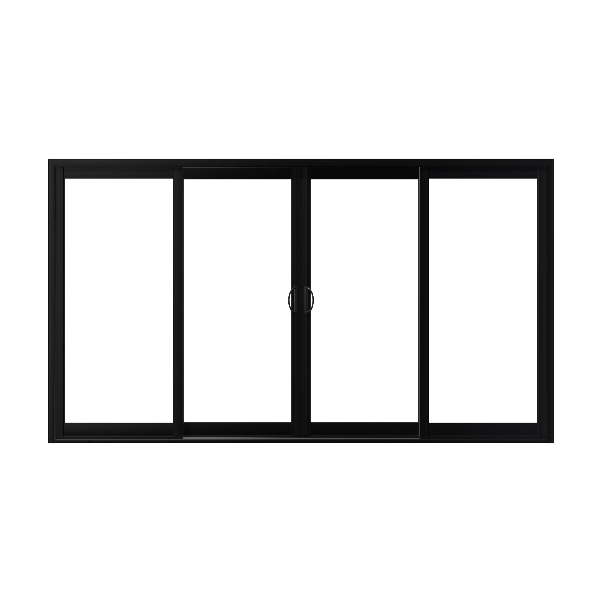 Straight exterior view of Capri 140.88 × 79.25 inch 4-Panel OLRO Vinyl Sliding Patio Door — Black / White