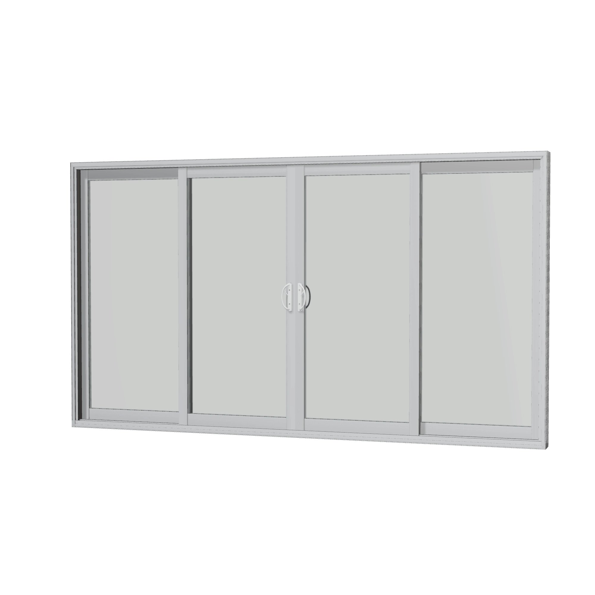 Angled interior view of Capri 140.88 × 79.25 inch 4-Panel OLRO Vinyl Sliding Patio Door — Black / White