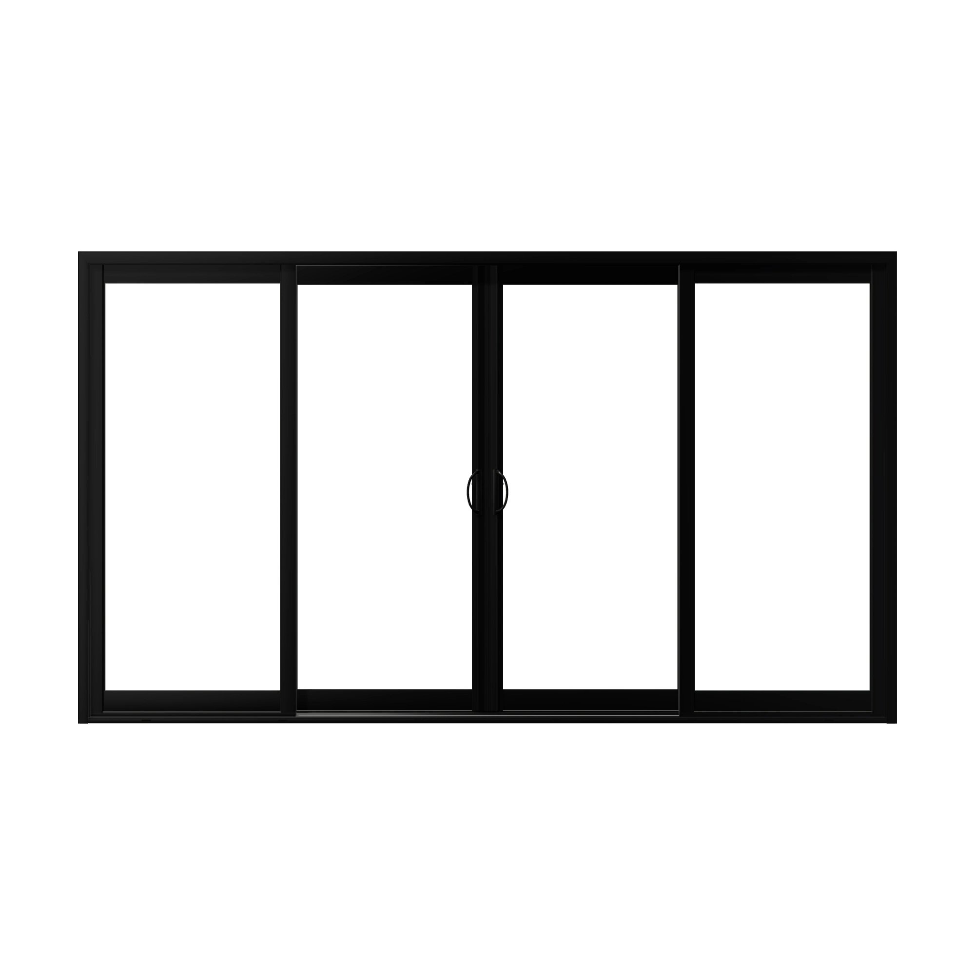 Straight exterior view of Capri 140.88 × 81.25 inch 4-Panel OLRO Vinyl Sliding Patio Door — Black / White