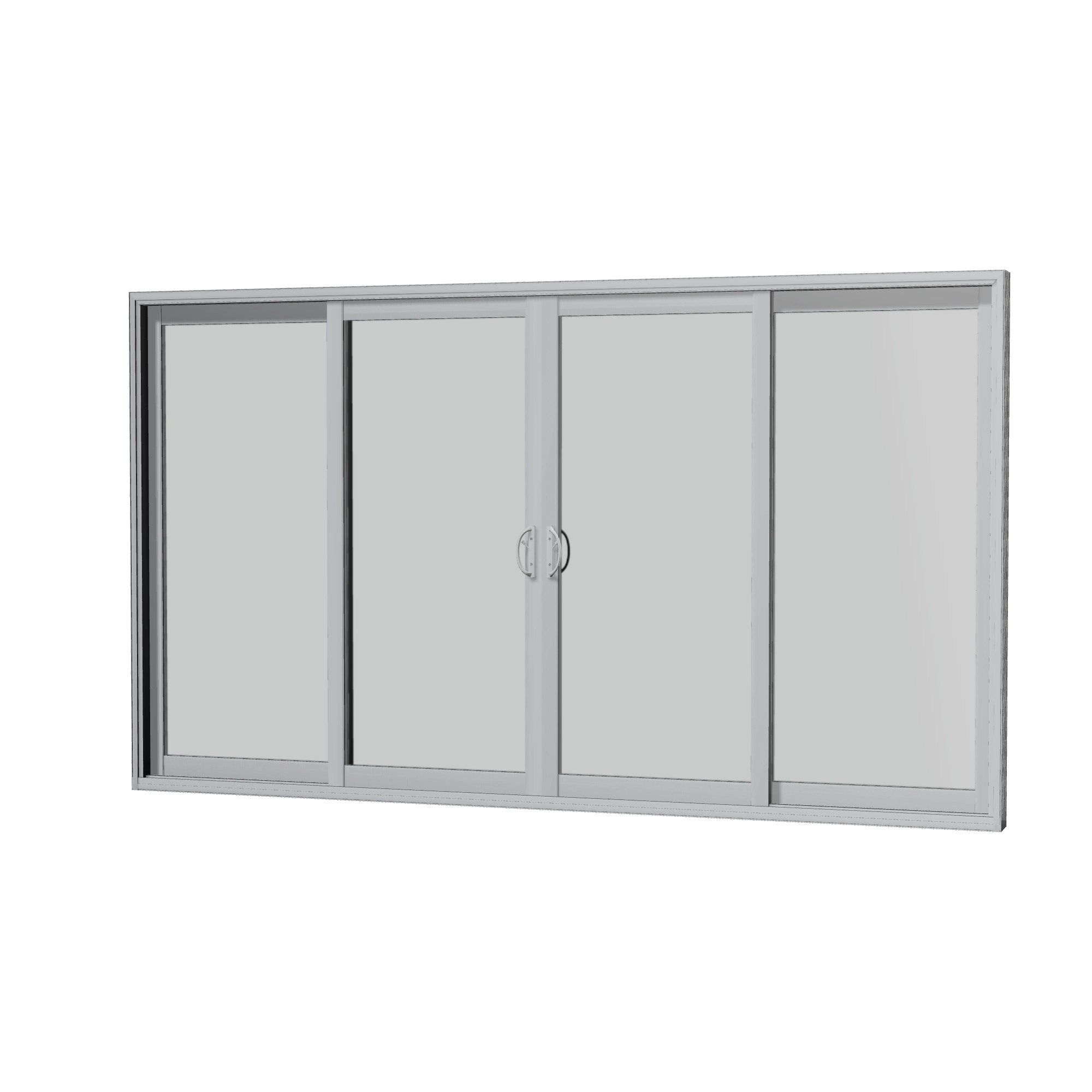 Angled interior view of Capri 140.88 × 81.25 inch 4-Panel OLRO Vinyl Sliding Patio Door — Black / White