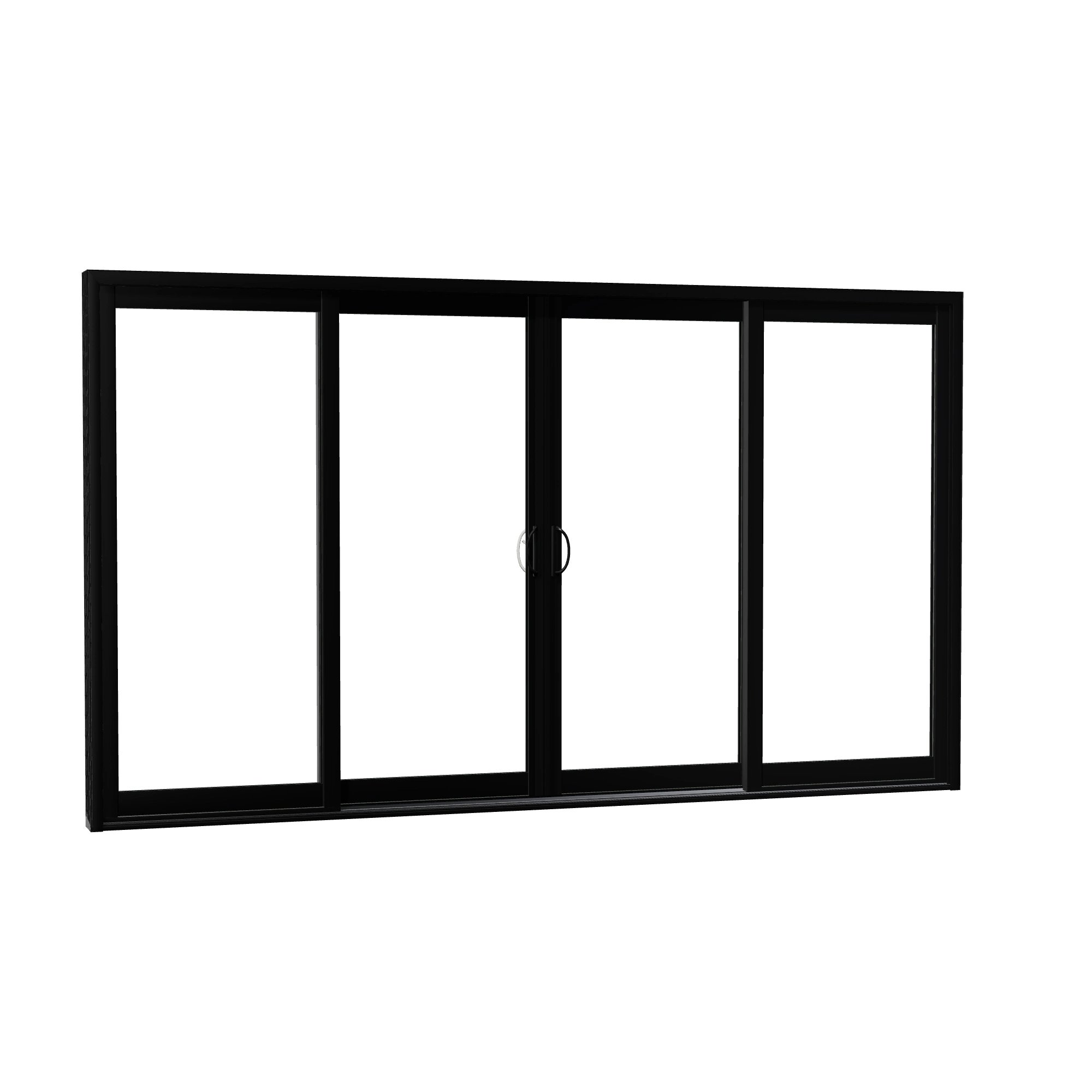 Opposite exterior angle of Capri 140.88 × 81.25 inch 4-Panel OLRO Vinyl Sliding Patio Door — Black / White