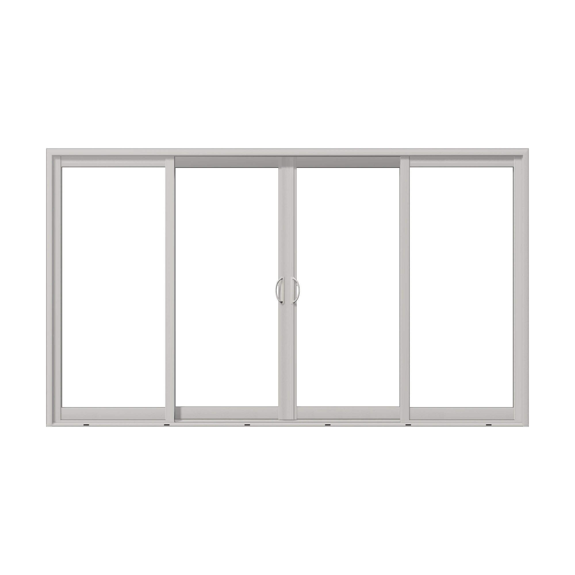 Straight exterior view of Capri 140.88 × 81.25 inch 4-Panel OLRO Vinyl Sliding Patio Door — White / White