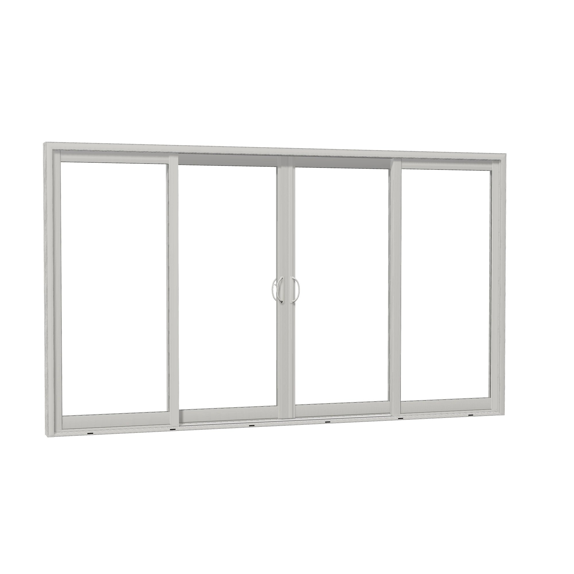 Opposite exterior angle of Capri 140.88 × 81.25 inch 4-Panel OLRO Vinyl Sliding Patio Door — White / White
