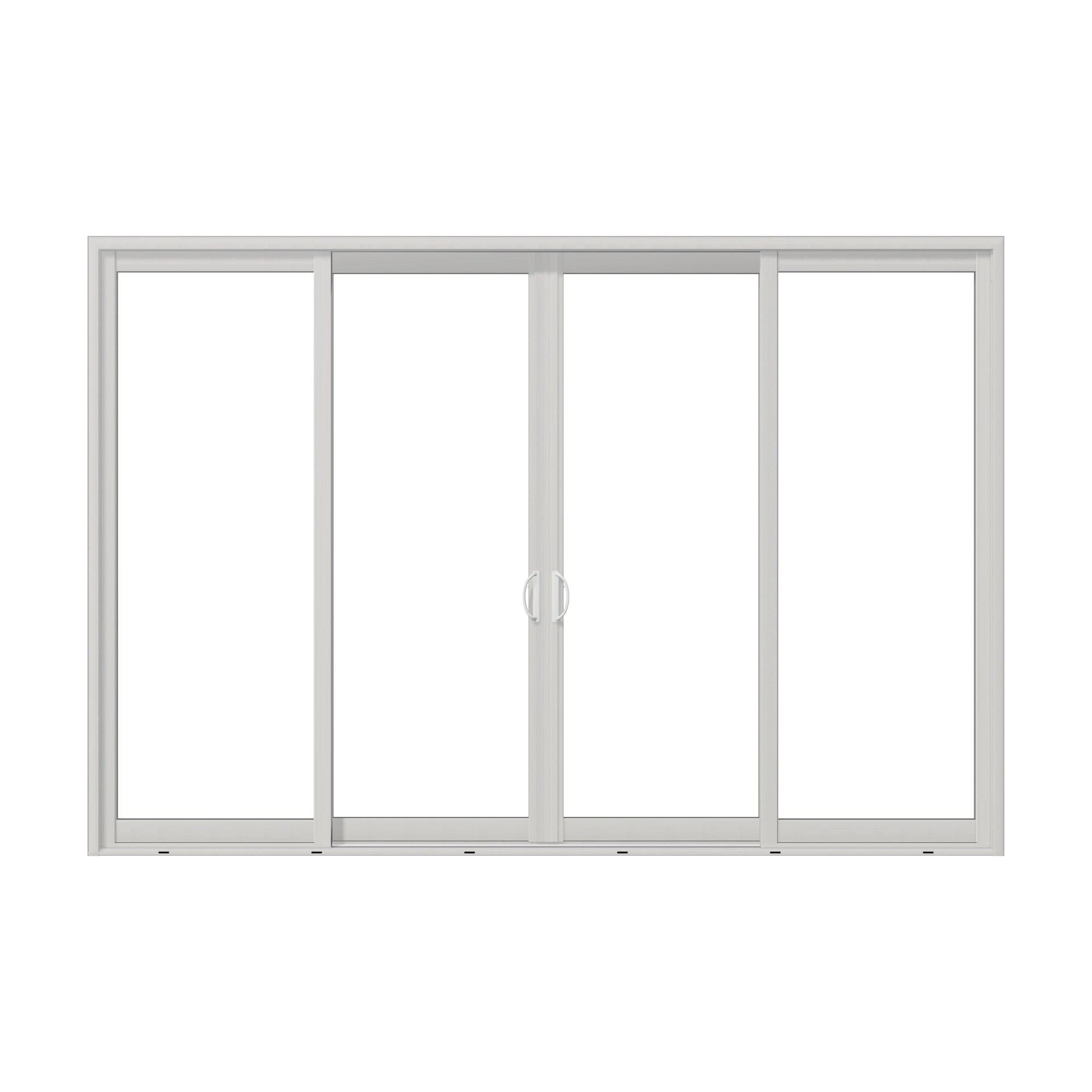 Straight exterior view of Capri 140.88 × 95.25 inch 4-Panel OLRO Vinyl Sliding Patio Door — White / White