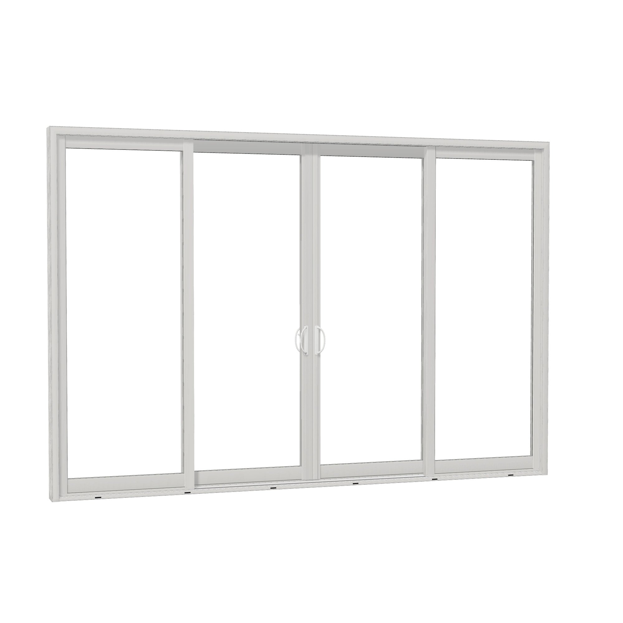 Opposite exterior angle of Capri 140.88 × 95.25 inch 4-Panel OLRO Vinyl Sliding Patio Door — White / White