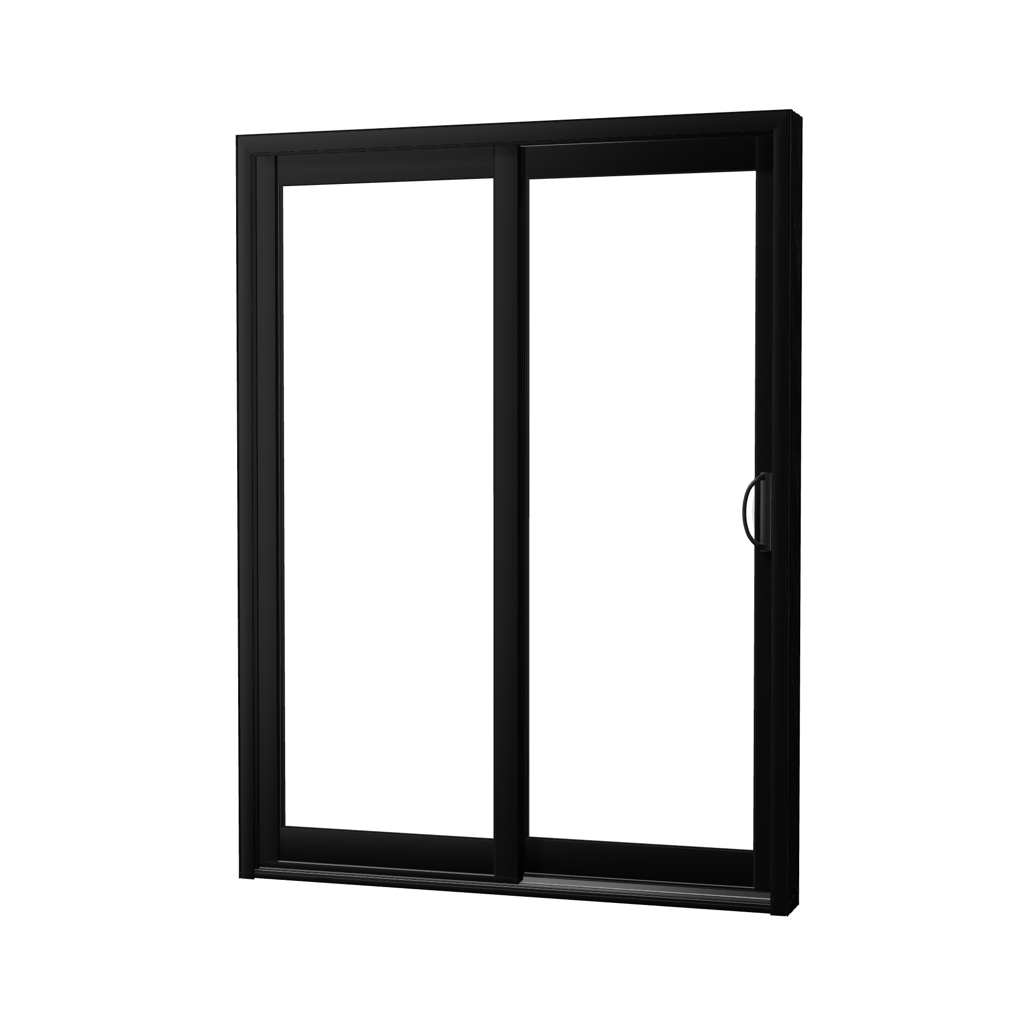 Angled exterior view of Capri 59.5 × 79.25 inch OR Sliding Patio Door — Black / White