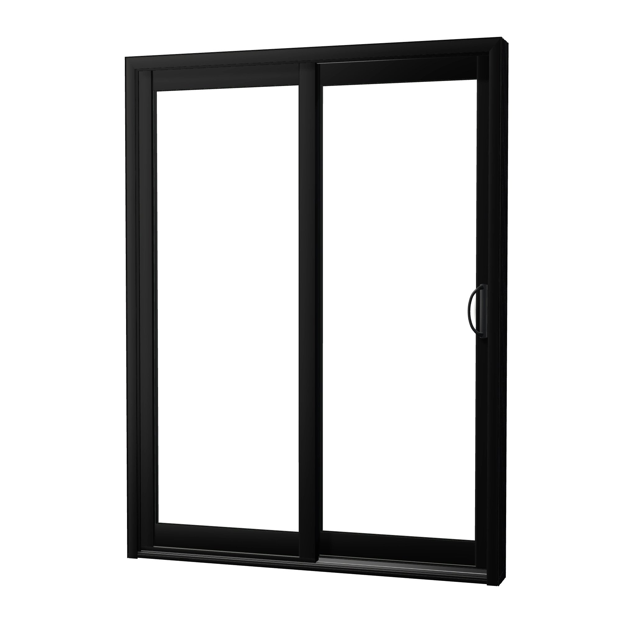 Angled exterior view of Capri 59.5 × 79.25 inch 2-Panel OR Vinyl Sliding Patio Door — Black / White