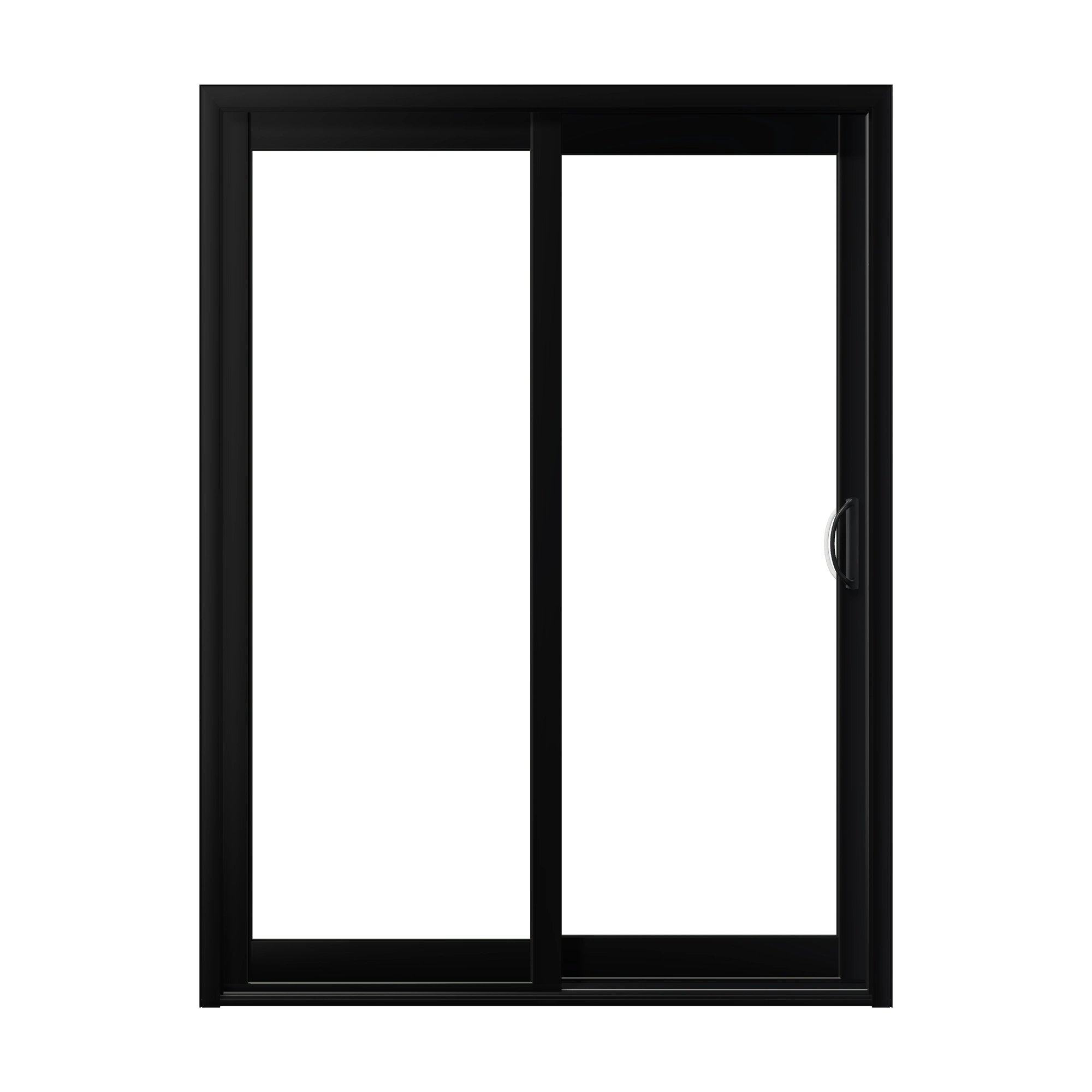 Straight exterior view of Capri 59.5 × 79.25 inch 2-Panel OR Vinyl Sliding Patio Door — Black / White