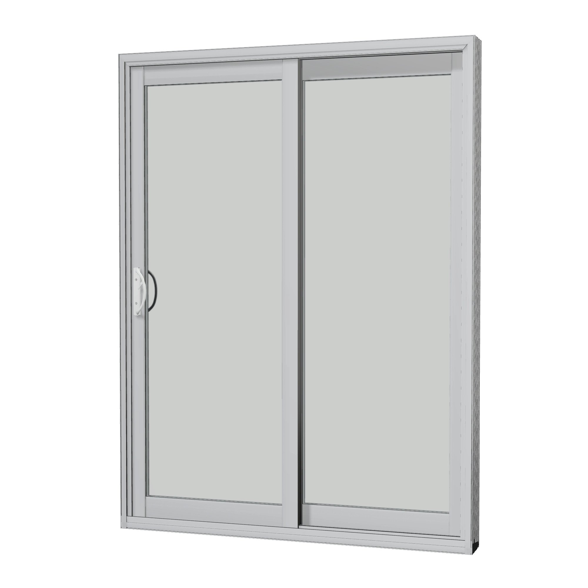 Angled interior view of Capri 59.5 × 79.25 inch 2-Panel OR Vinyl Sliding Patio Door — Black / White