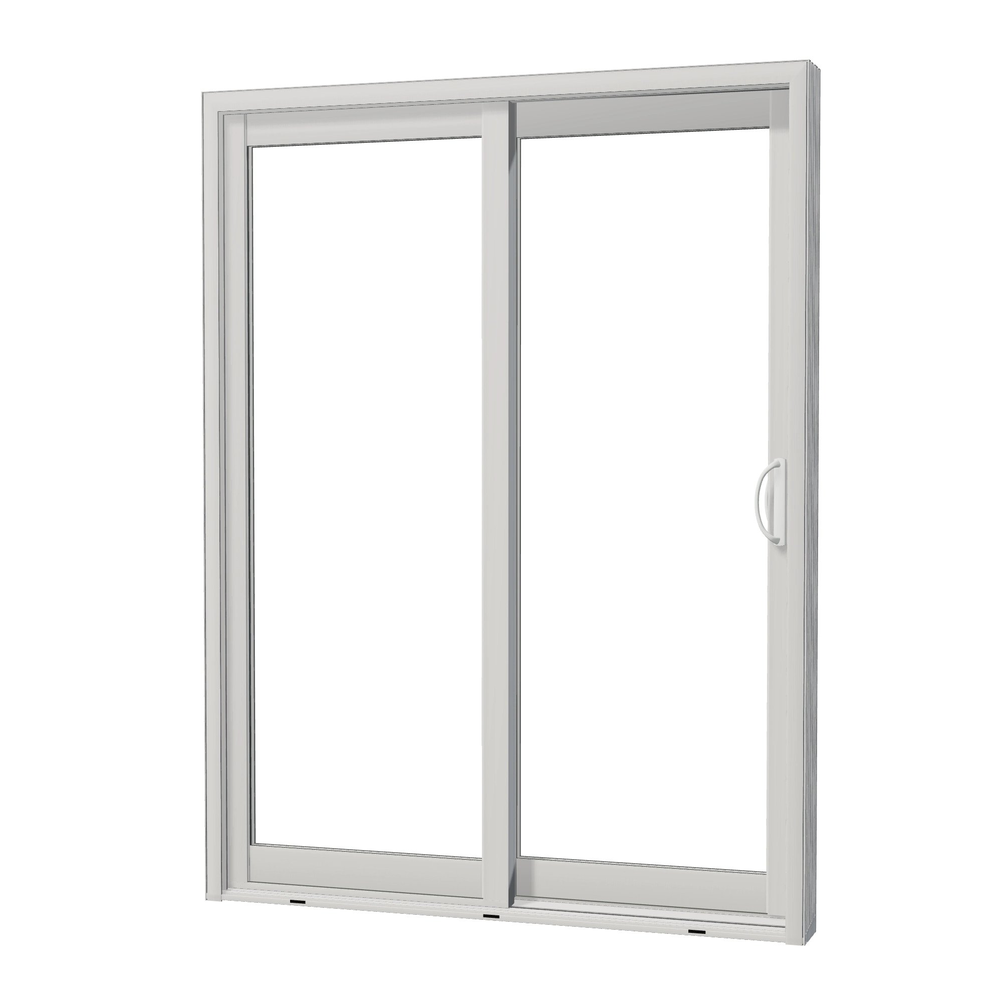 Angled exterior view of Capri 59.5 × 79.25 inch 2-Panel OR Vinyl Sliding Patio Door — White / White