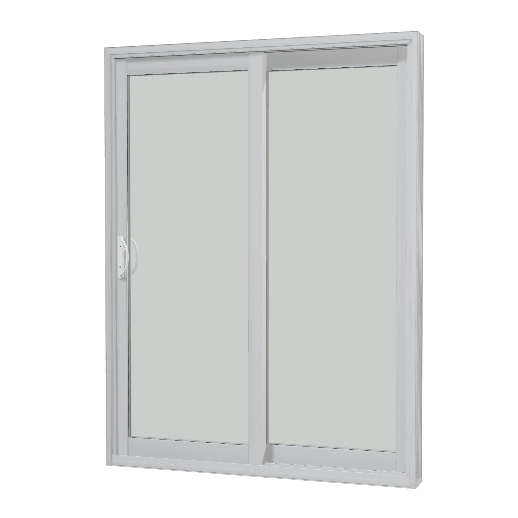 Angled interior view of Capri 59.5 × 79.25 inch 2-Panel OR Vinyl Sliding Patio Door — White / White