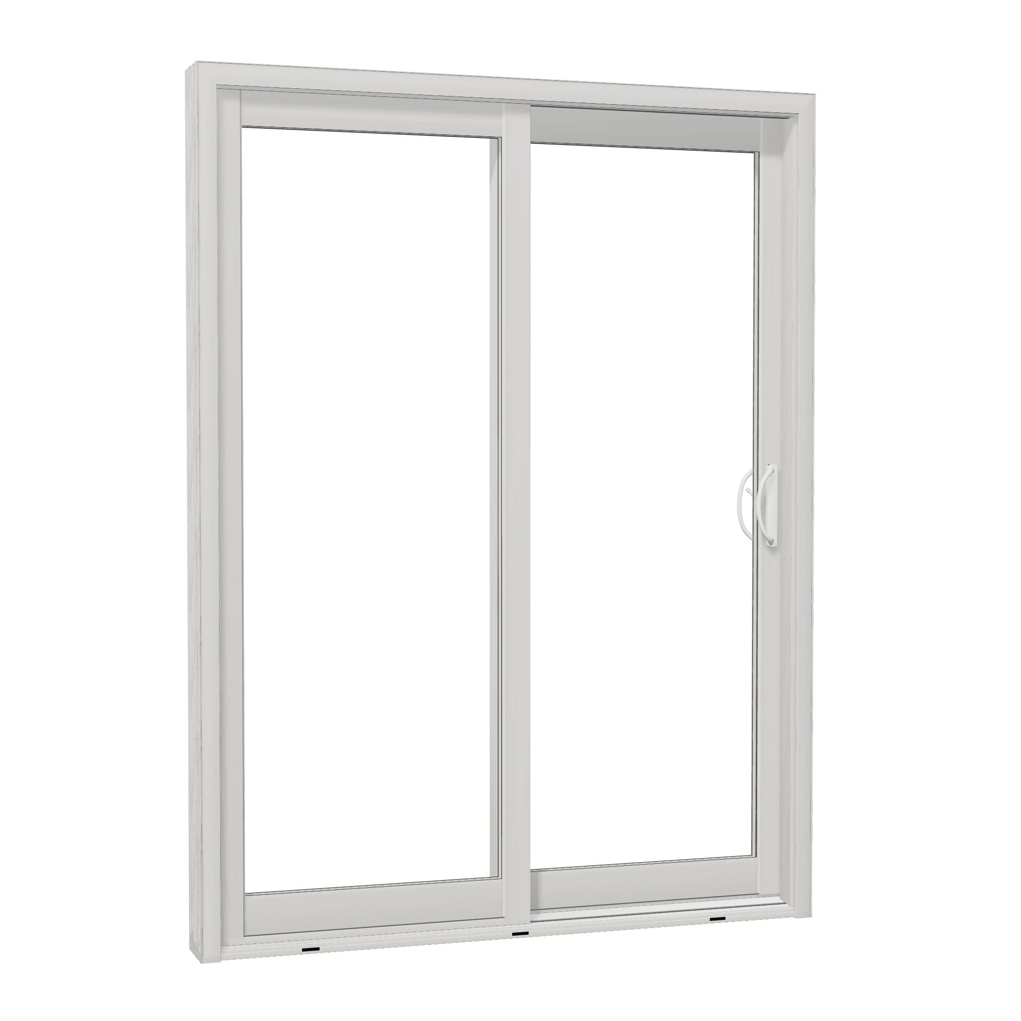 Opposite exterior angle of Capri 59.5 × 79.25 inch 2-Panel OR Vinyl Sliding Patio Door — White / White