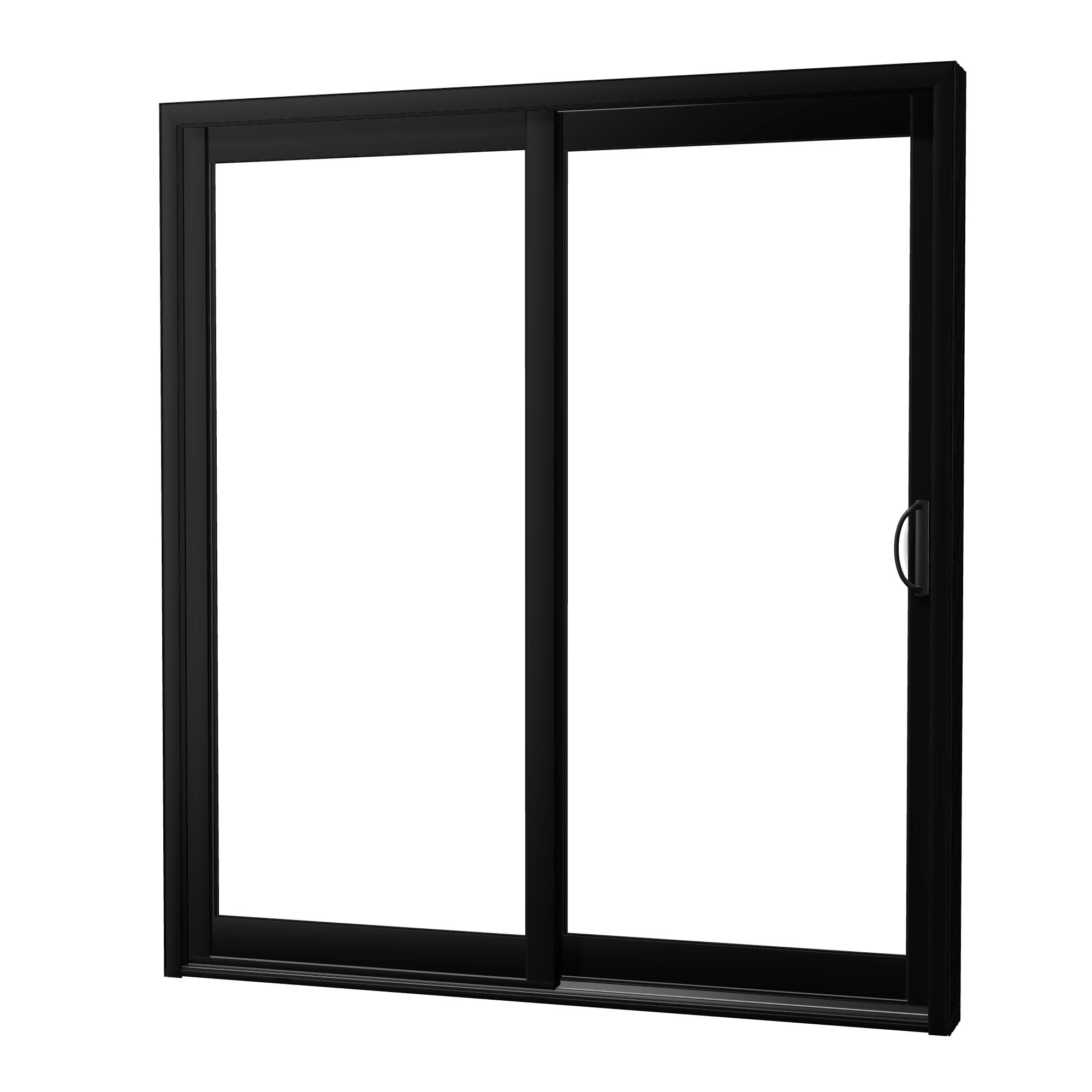 Angled exterior view of Capri 71.5 × 79.25 inch 2-Panel OR Vinyl Sliding Patio Door — Black / White