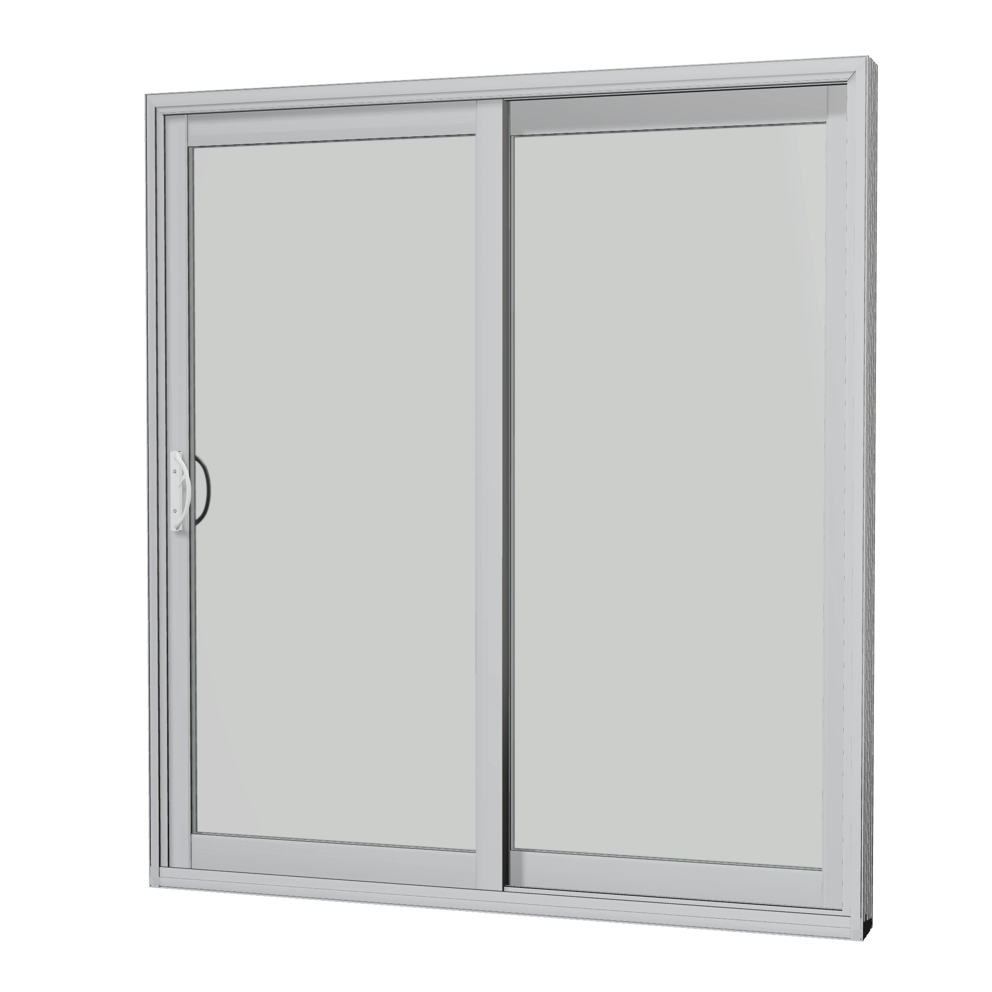 Angled interior view of Capri 71.5 × 79.25 inch 2-Panel OR Vinyl Sliding Patio Door — Black / White