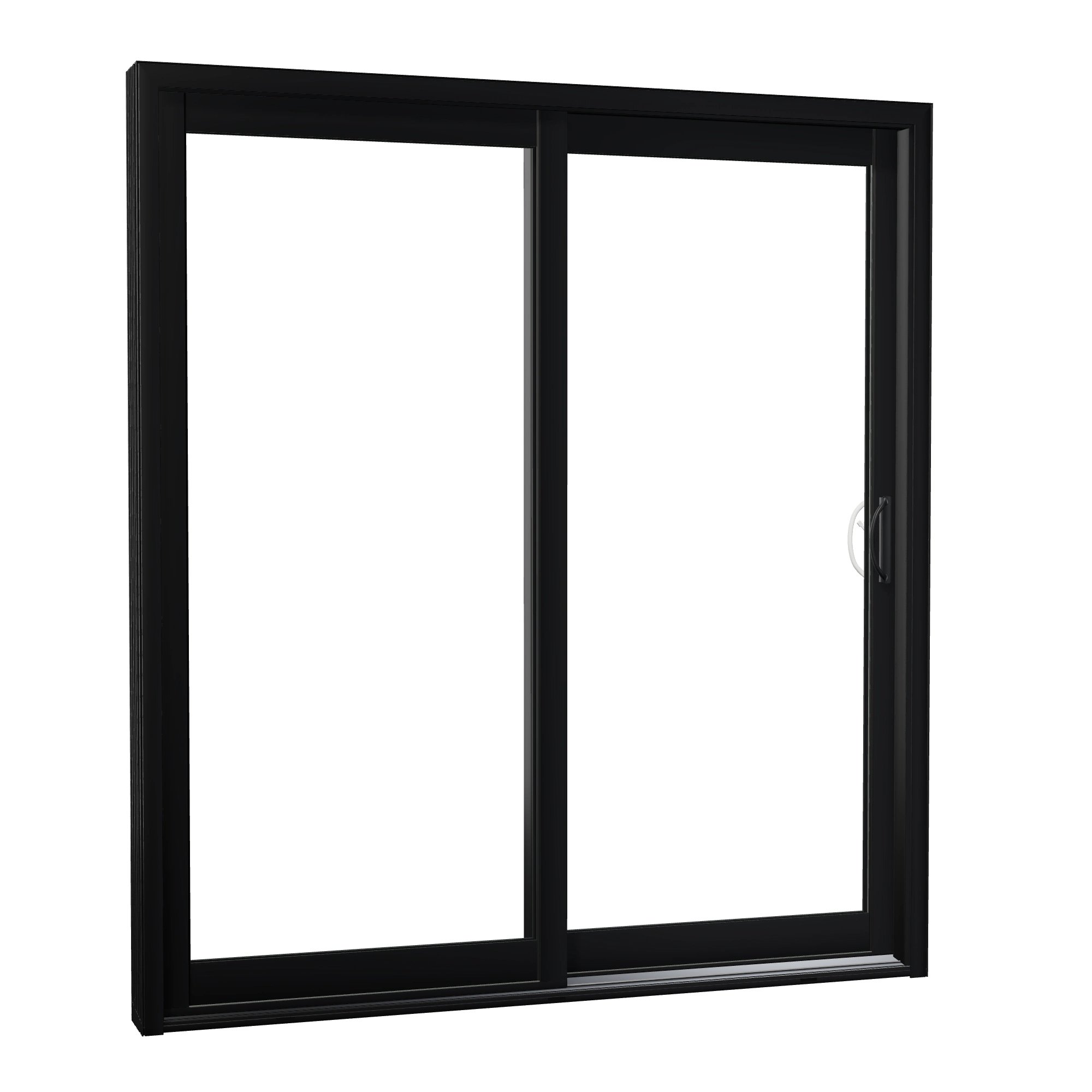 Opposite exterior angle of Capri 71.5 × 79.25 inch 2-Panel OR Vinyl Sliding Patio Door — Black / White