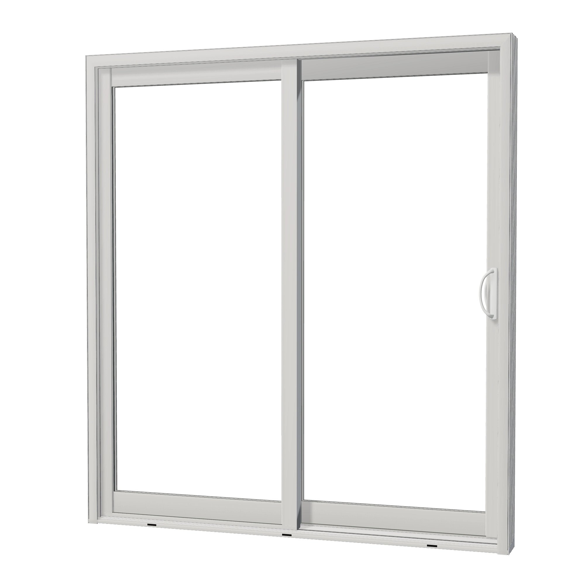 Angled exterior view of Capri 71.5 × 79.25 inch 2-Panel OR Vinyl Sliding Patio Door — White / White
