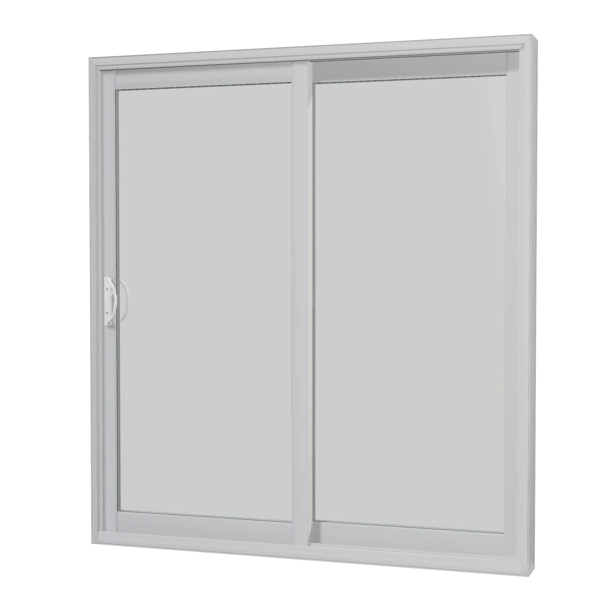 Angled interior view of Capri 71.5 × 79.25 inch 2-Panel OR Vinyl Sliding Patio Door — White / White