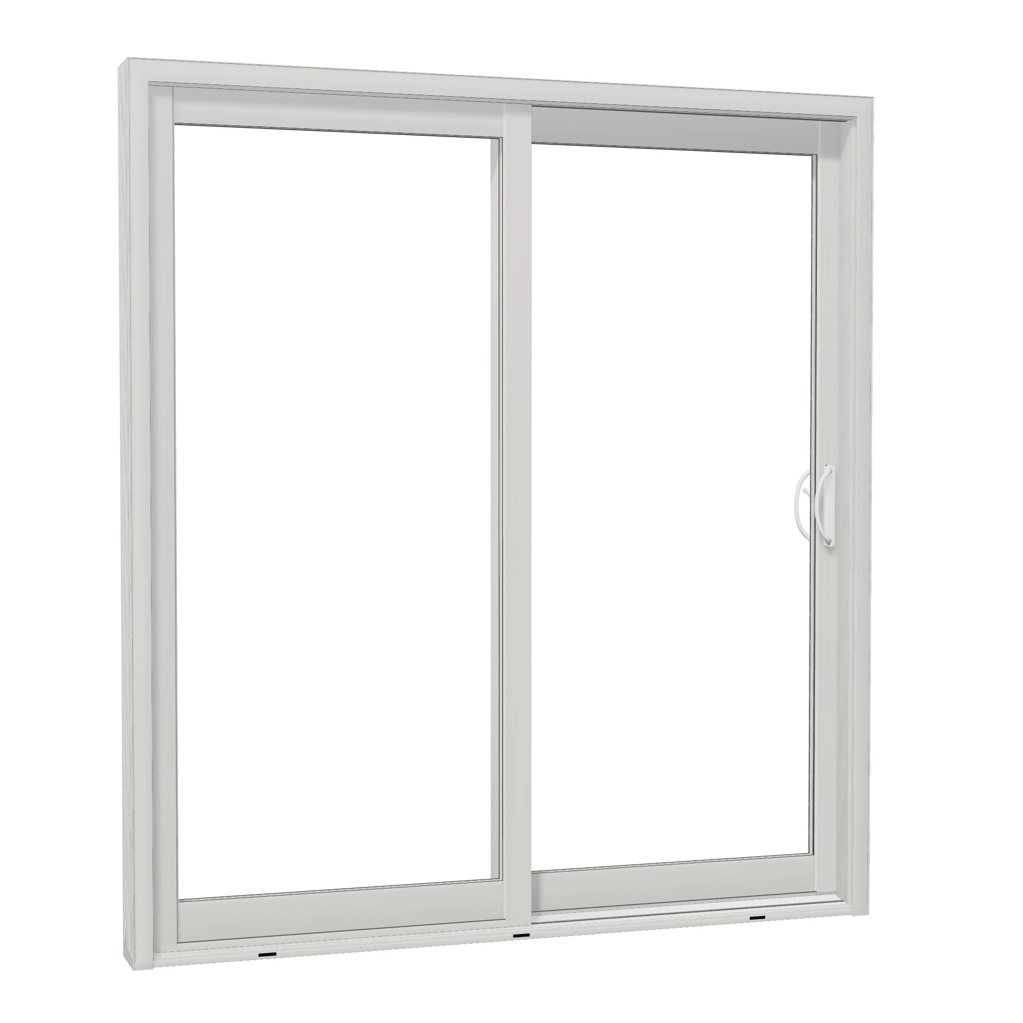 Opposite exterior angle of Capri 71.5 × 79.25 inch 2-Panel OR Vinyl Sliding Patio Door — White / White