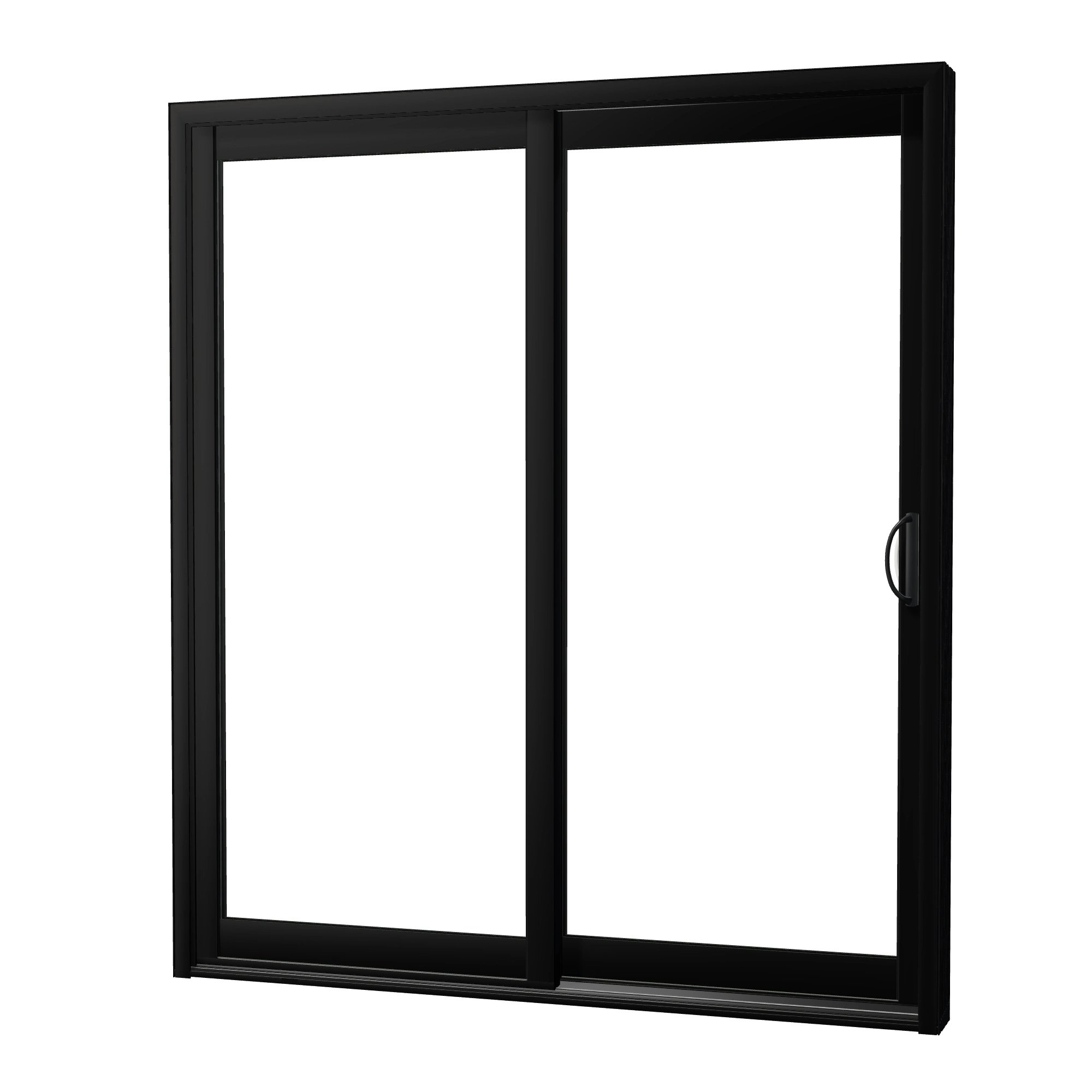 Angled exterior view of Capri 71.5 × 81.25 inch 2-Panel OR Vinyl Sliding Patio Door — Black / White