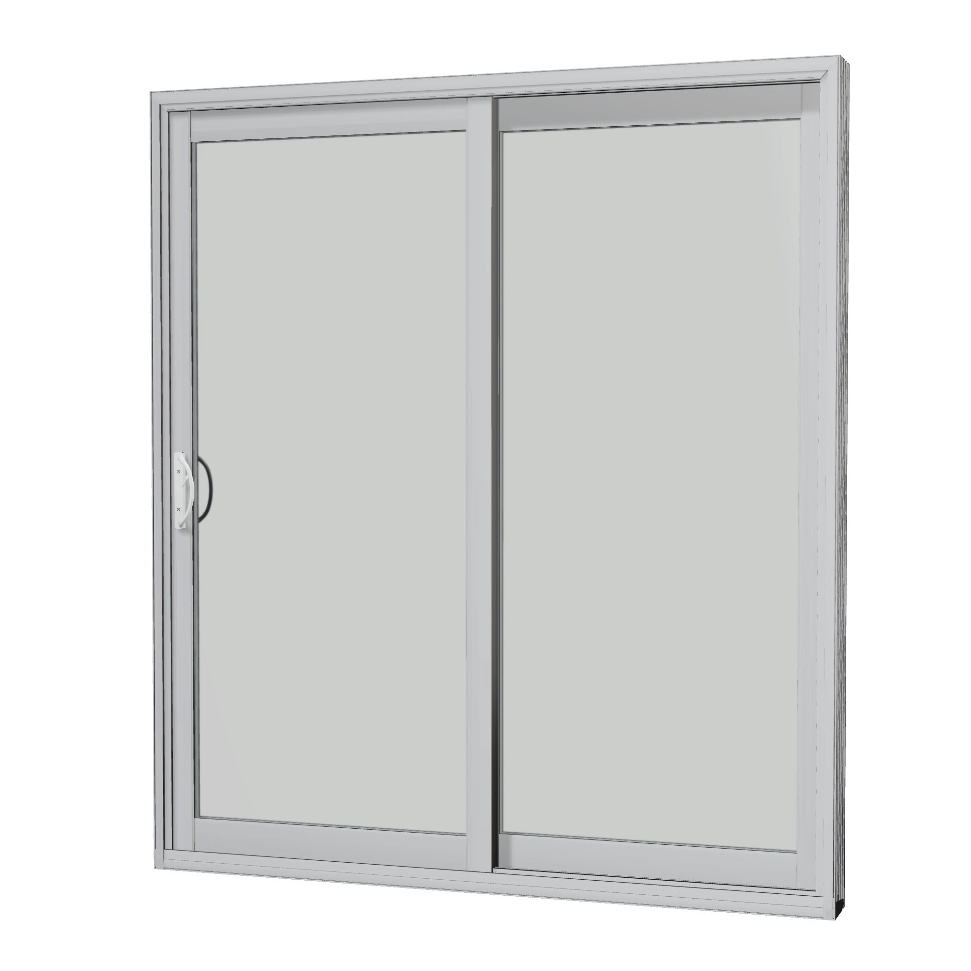 Angled interior view of Capri 71.5 × 81.25 inch 2-Panel OR Vinyl Sliding Patio Door — Black / White