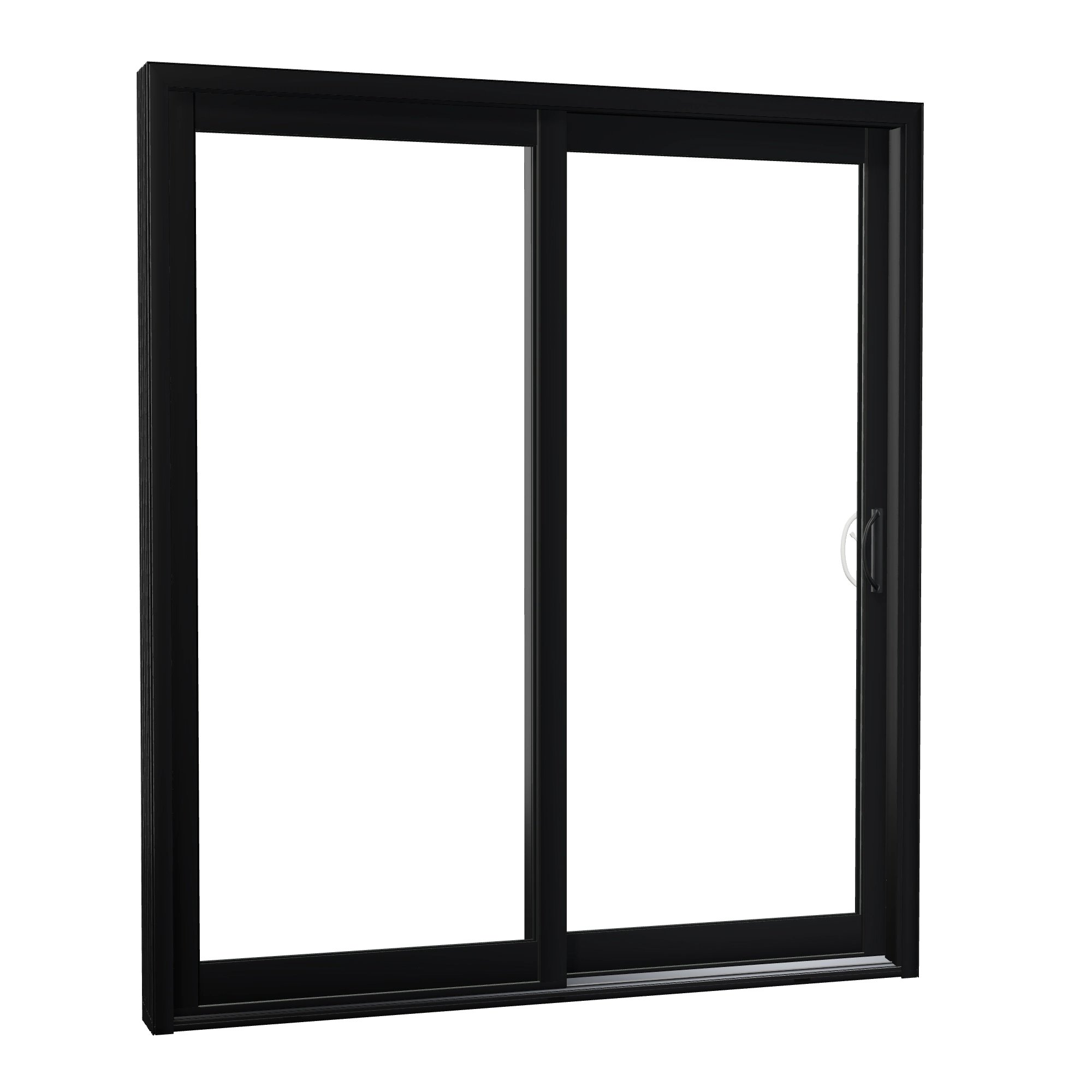 Opposite exterior angle of Capri 71.5 × 81.25 inch 2-Panel OR Vinyl Sliding Patio Door — Black / White
