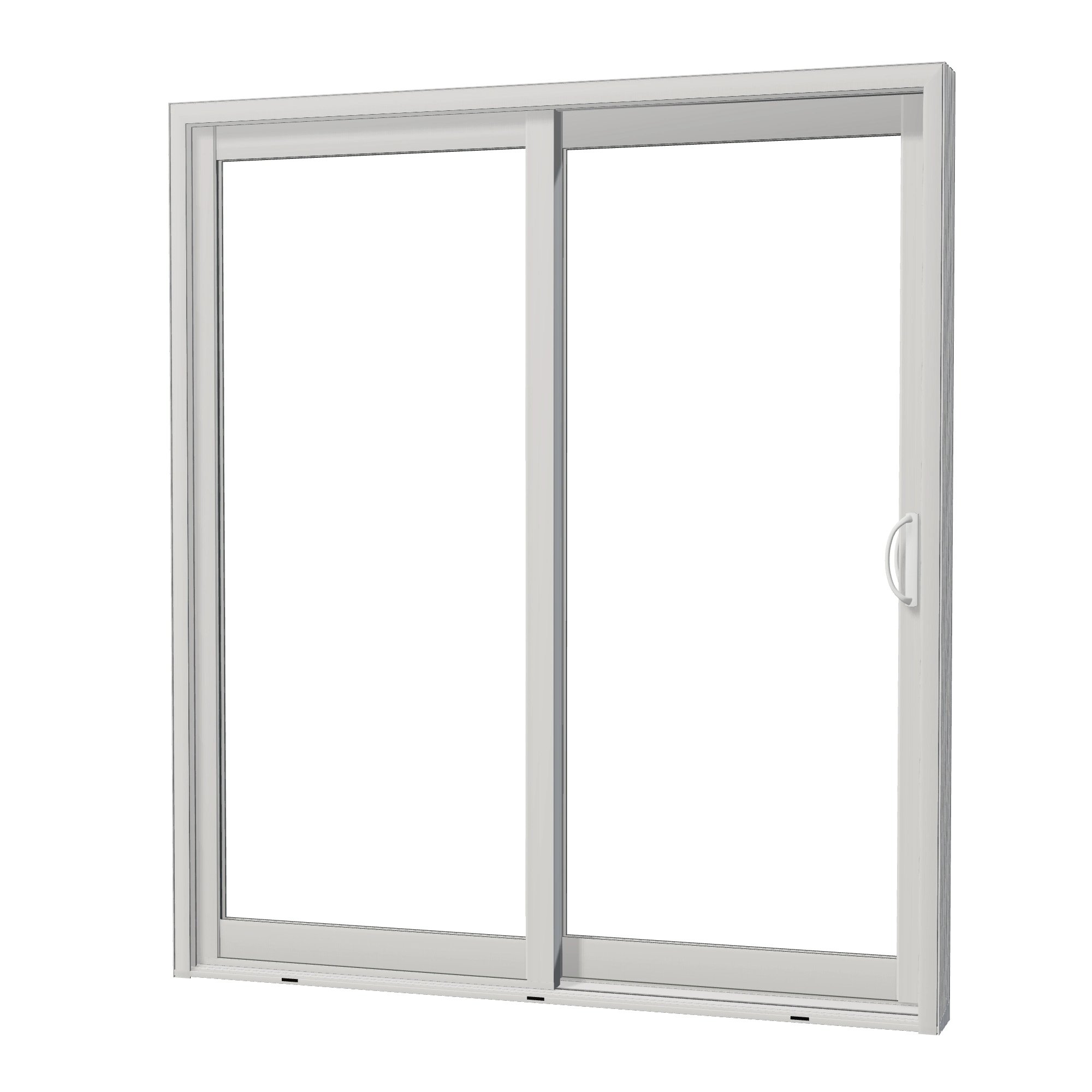 Angled exterior view of Capri 71.5 × 81.25 inch 2-Panel OR Vinyl Sliding Patio Door — White / White